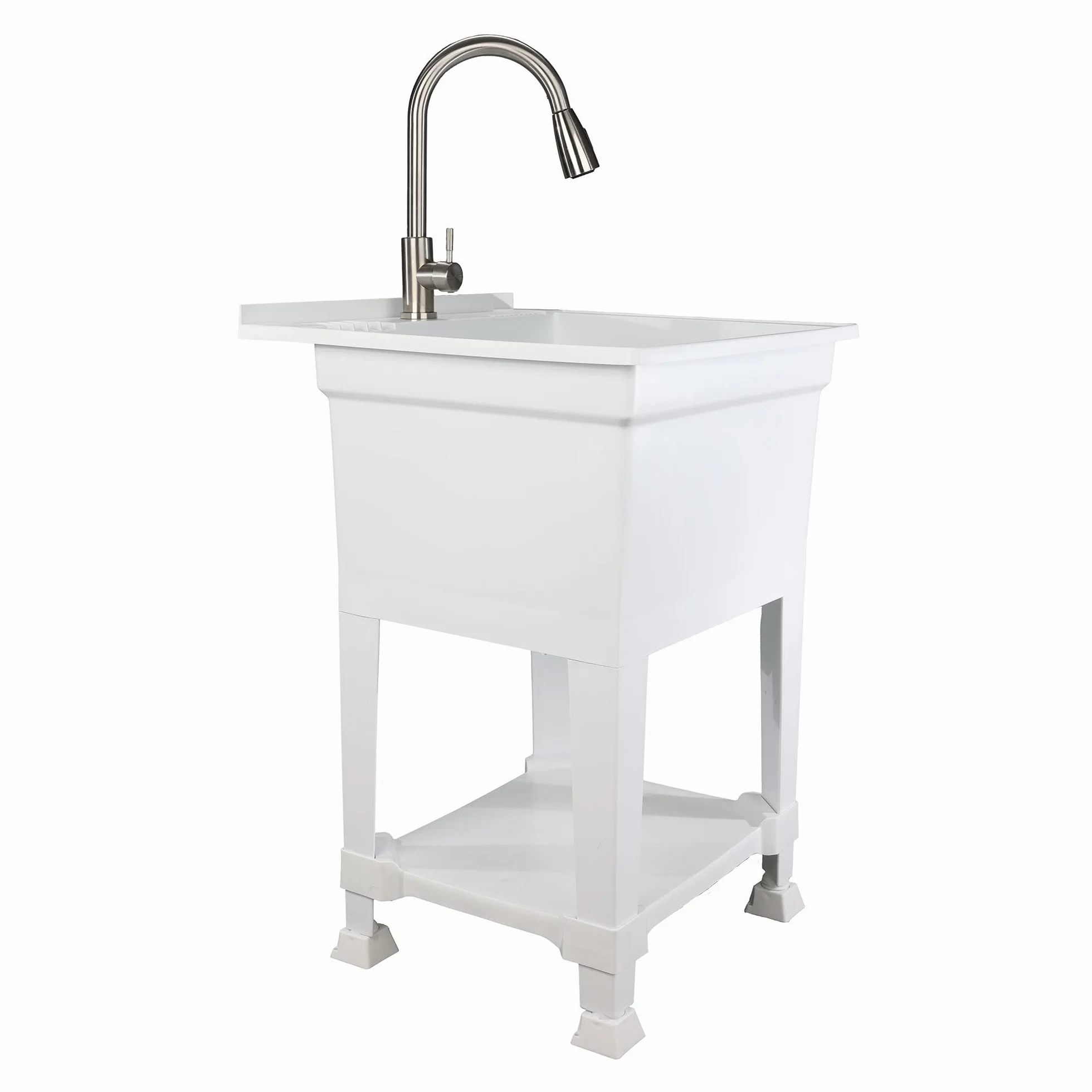 UTILITYSINKS Wolnostojąca wanna użytkowa, wykonana w USA, 61 cm x 61 cm, ze stacją roboczą, wytrzymały zlew do stacji pracy, pralni, sklepu, biała