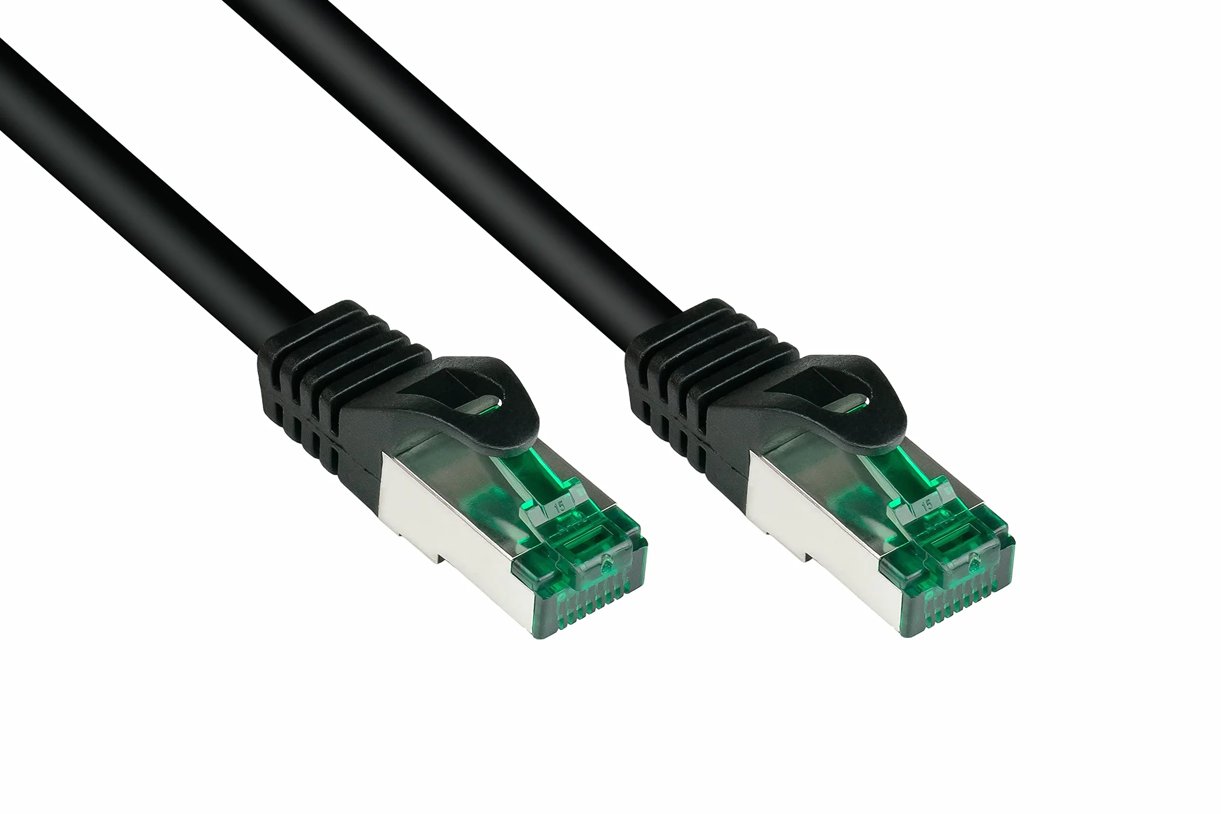 Good Connections® Premium Cat. 6A zewnętrzny kabel krosowy - 5 m - IP66 z zabezpieczeniem zatrzaskowym - 10 GIGABIT, PRZEWODNIK MIEDZIANY / CU - S/FTP, PiMF - 500 MHz - do użytku na zewnątrz, odporny na promieniowanie UV i wodę - czarny
