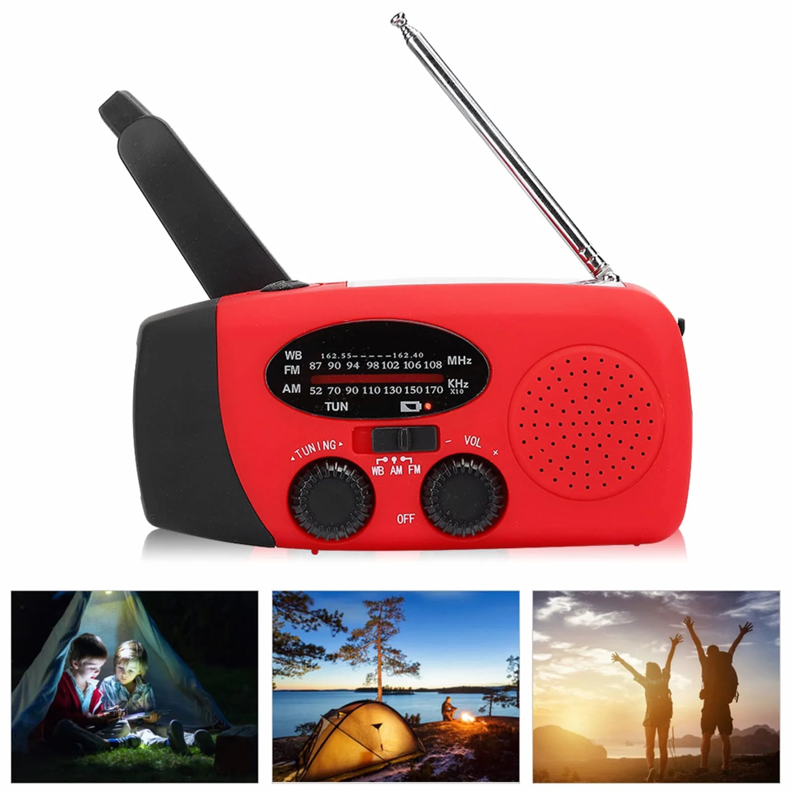 Solar Hand Crank Radio z NOAA Pogodowe Alert AM FM NOAA Multi-Pasme Odbiornik, ładowarka Telefoniczna USB