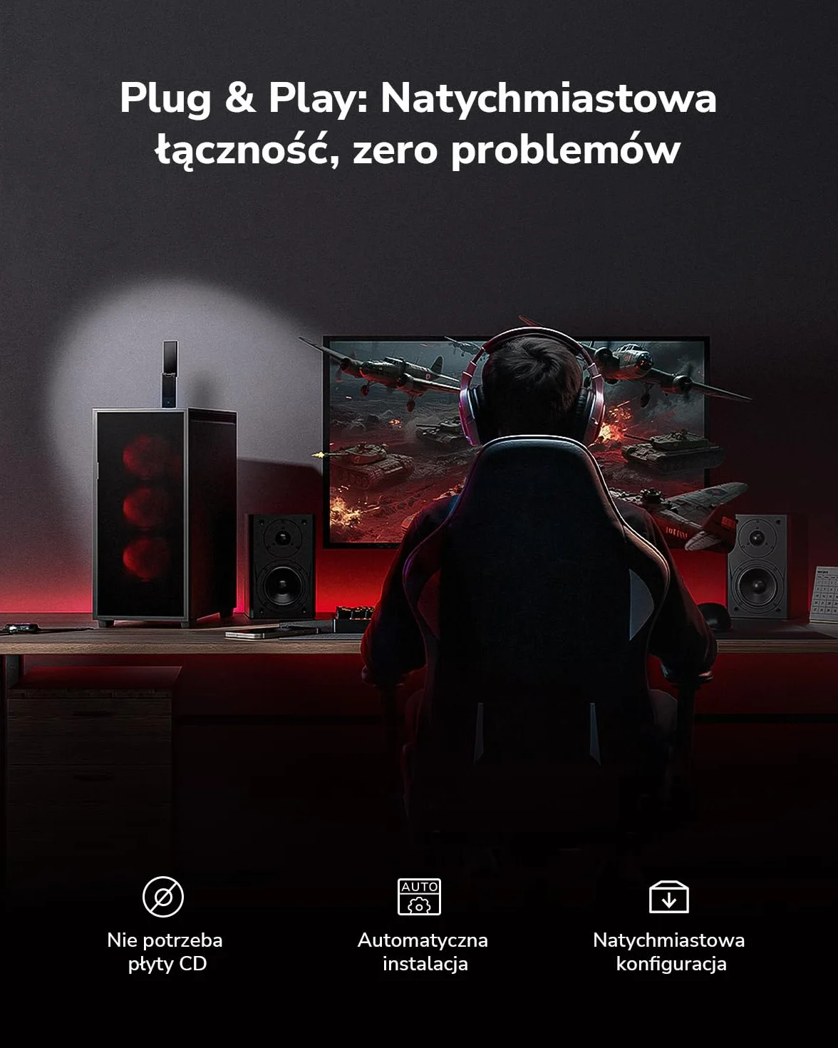 Cudy WU6500 BE6500 Tri-Band Wi-Fi 7 USB 3.0 adapter do komputera stacjonarnego, 6 GHz, 4K-QAM, 160 MHz, WPA3