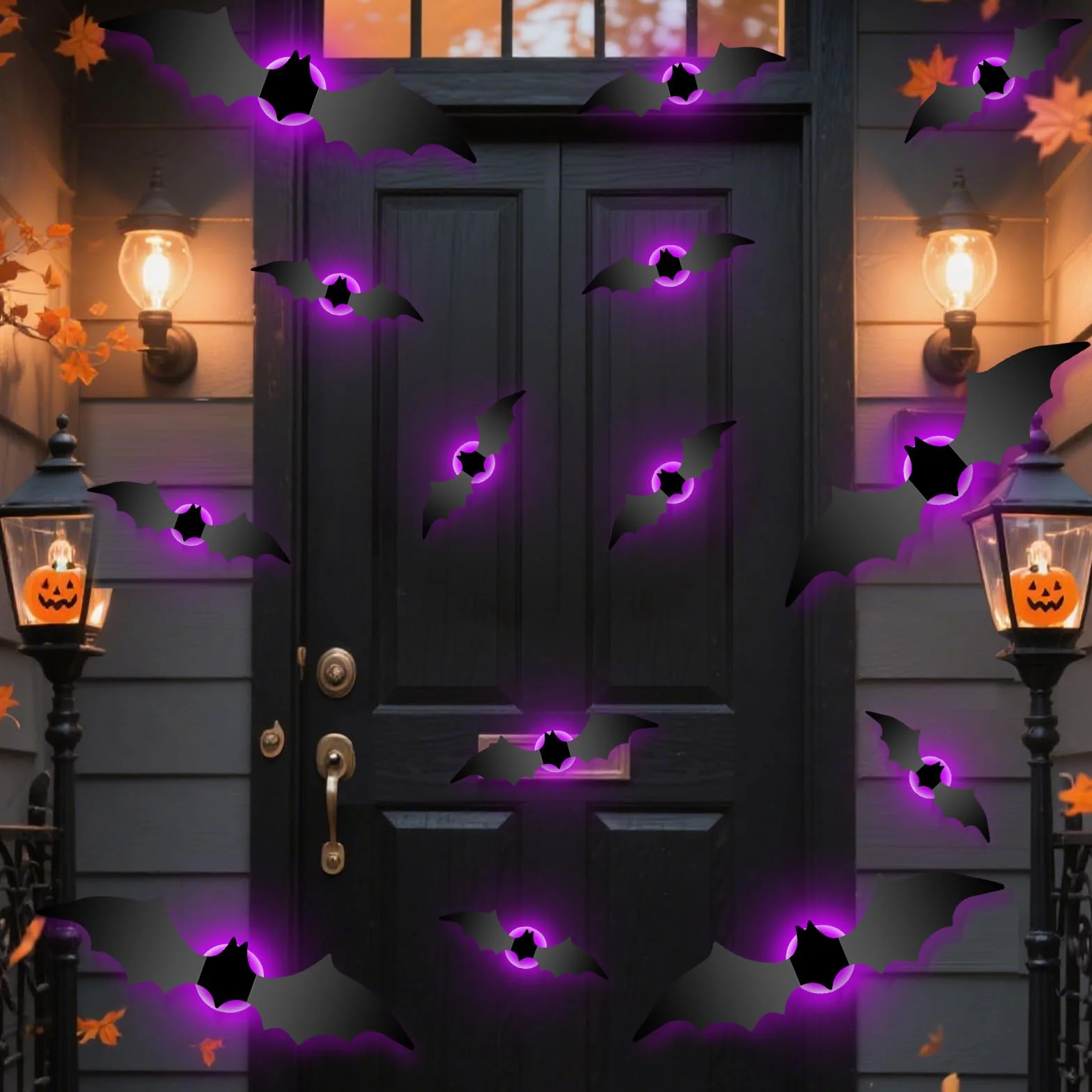 GoldRock 28 szt., 4 rozmiary, 3D nietoperz dekoracyjne naklejki LED na Halloween, duże naklejki dekoracyjne nietoperze na Halloween, gotyckie naklejki dekoracyjne nietoperze, Halloween nietoperze LED