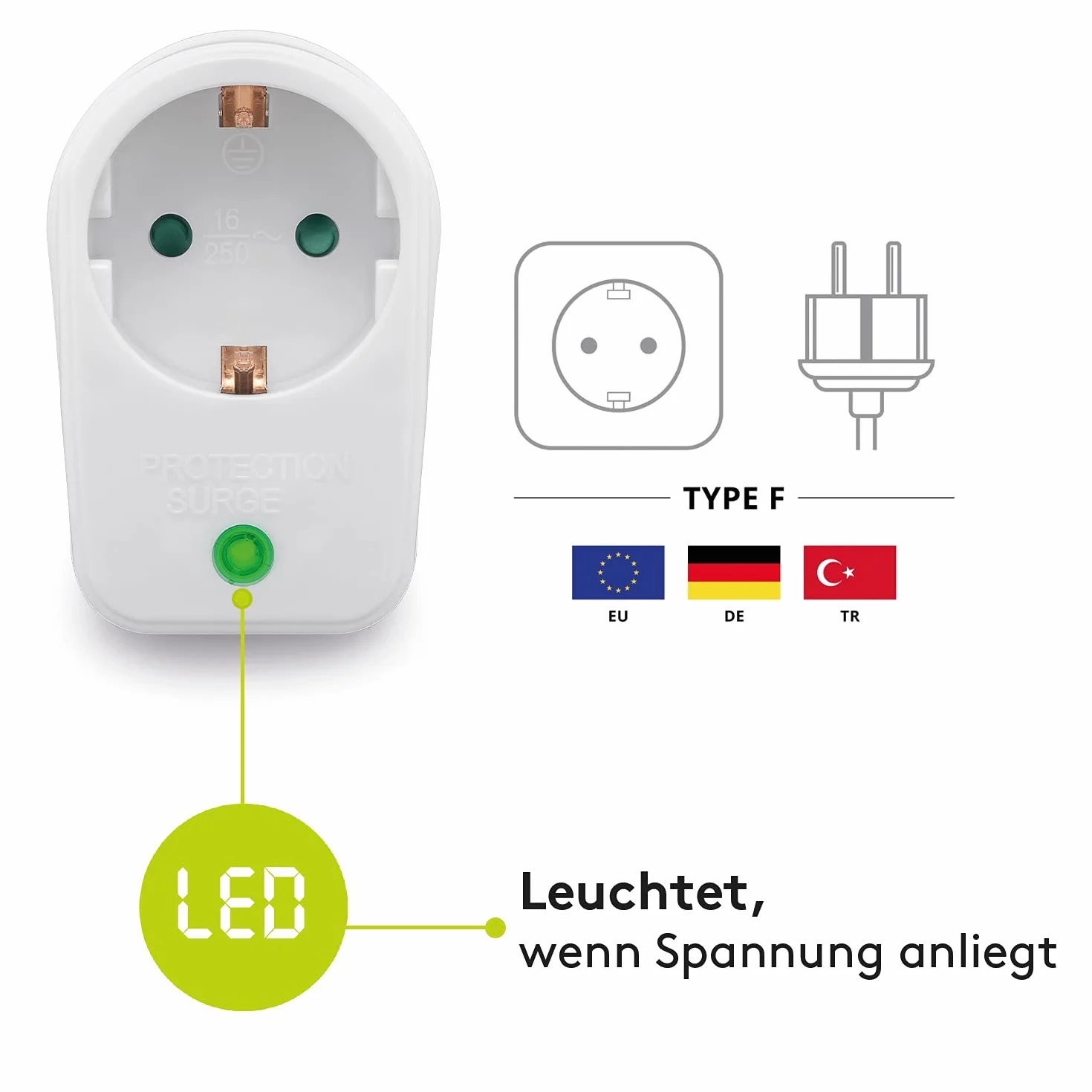 Goobay 51270 zabezpieczenie sieciowe i przeciwprzepięciowe, adapter gniazdka, gniazdo wtykowe ze stykiem ochronnym, białe, 230 V, maks. 3500 W