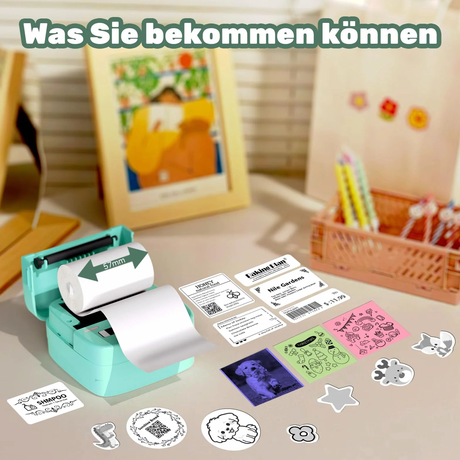 Mini Drukarka Termiczna Bluetooth LX-D2 z 8 Rolkami Naklejek do Smartfonów