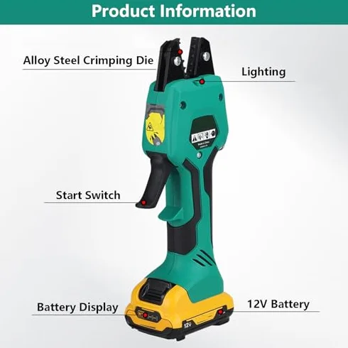 Elektryczne hydrauliczne narzędzie do zaciskania, 12 V/2,0 Ah, ręczne szczypce do węża i różnych zacisków, wydajne rozwiązanie do zaciskania