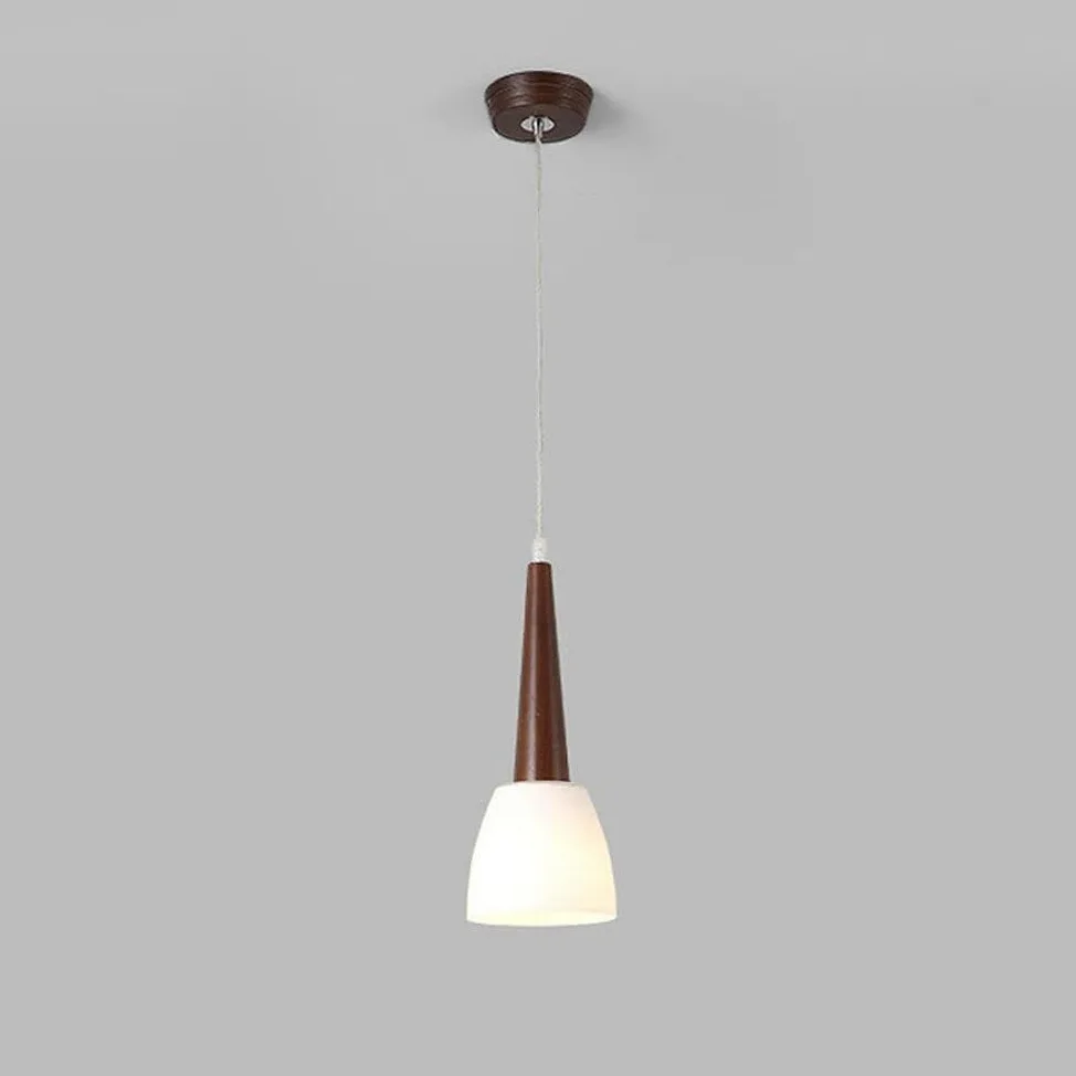 Lampa wisząca z orzecha włoskiego z drewnianym kloszem i szkłem, 1 żarówka E27 regulowana półwpuszczana żyrandol sufitowy do kuchni, jadalni i oświetlenia nocnego