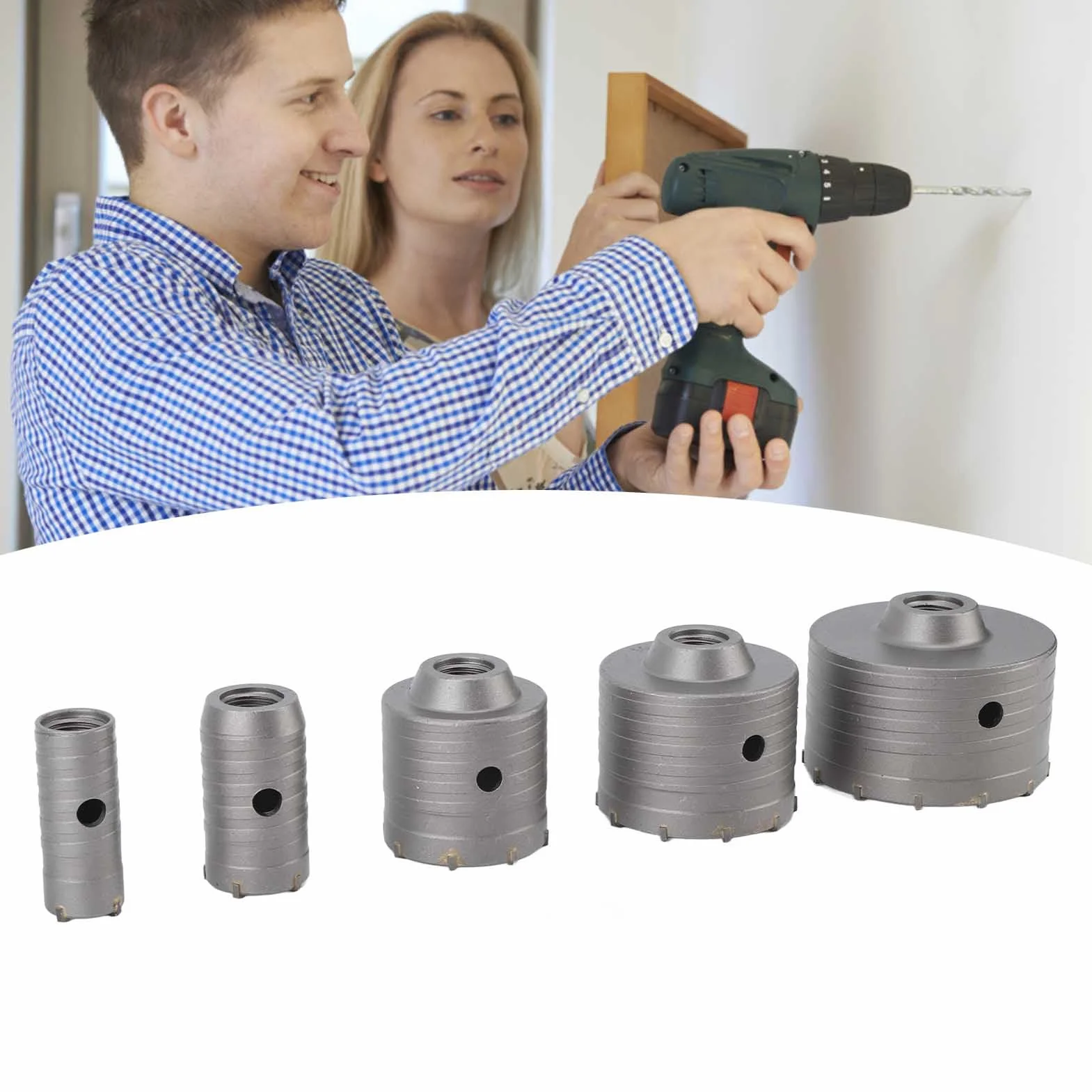 Generic Zestaw Trwałych Otwornic do Betonu 5 szt. Węglików Spiekanych ze Stali Wolframowej, Chwyt 30 Mm–100 Mm do SDS Plus/Maximum