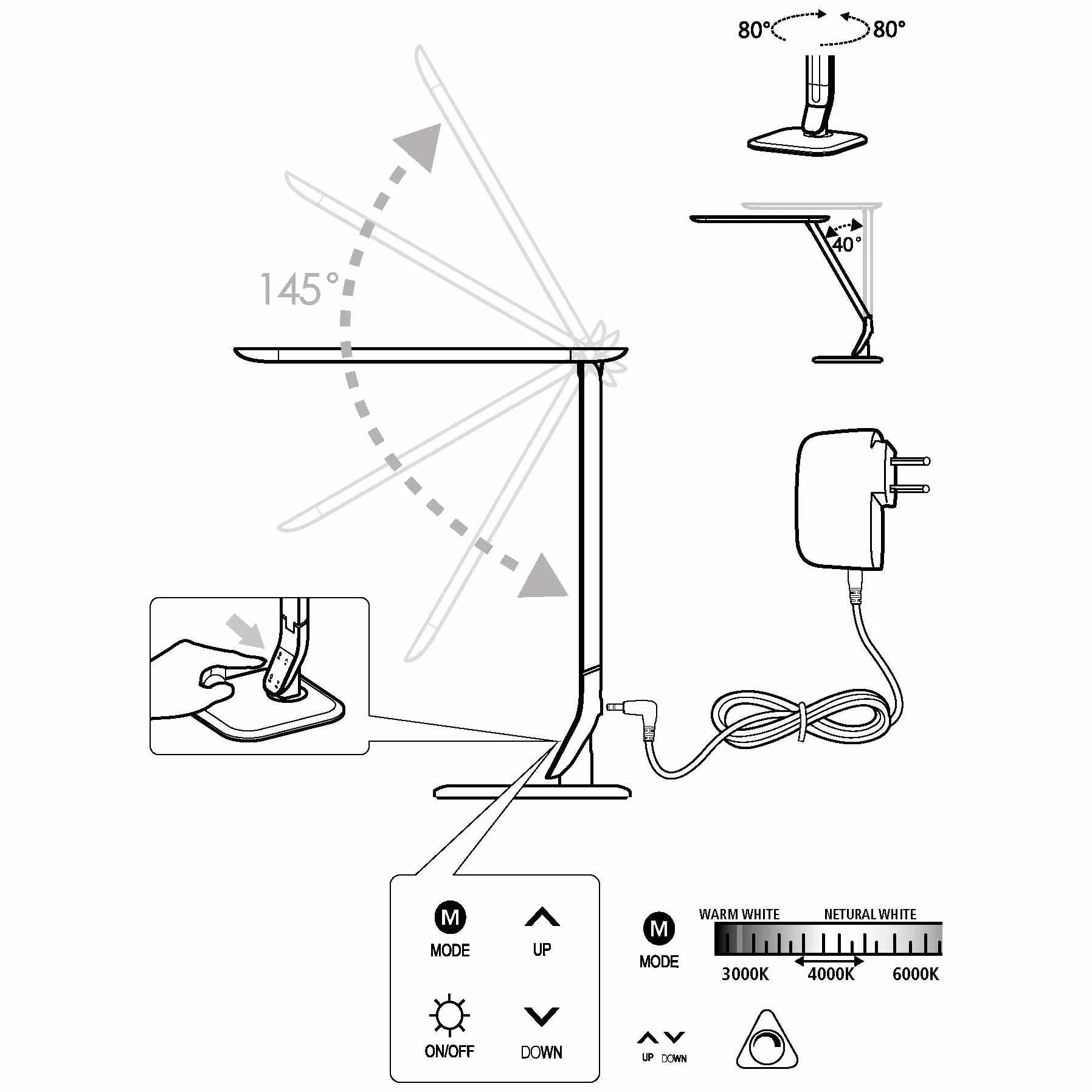 EGLO Lampa stołowa LED Sellano, 1-płomienna z dotykiem | zmiana barwy światła (ciepła, neutralna, zimna), ściemnialna, biurkowa z tworzywa i stali, biała, czarna
