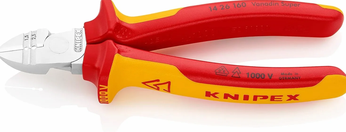 KNIPEX Szczypce tnące boczne do ściągania izolacji chromowany z wielokomponentowymi osłonkami, izolowane wg VDE 160 mm, 14 26 160