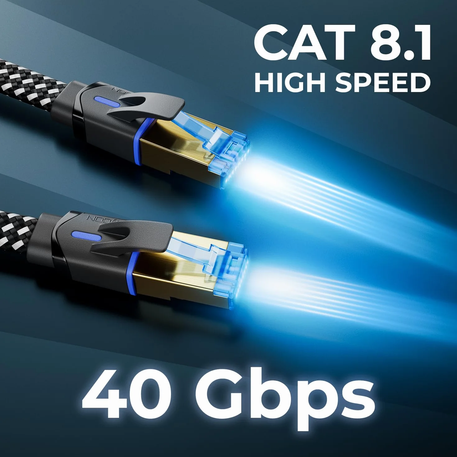 deleyCON 1m CAT 8 Kabel Sieciowy Płaski Nylon 40 Gbit/s Miedziany Gigabit Ethernet LAN RJ45 Schwarz