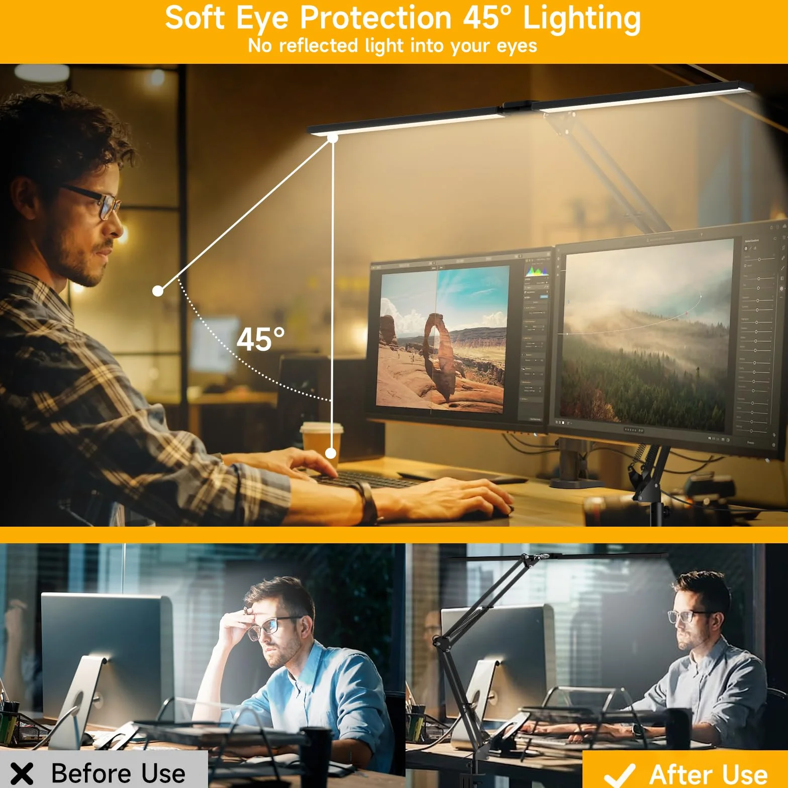 SKYLEO Lampa na biurko LED - 2400LM Ultra Bright Desk Light -Eye Caring Desk Lamp with Clamp - Adjustable Office Lamp with Remote Control- Easy Installation - 24W Black