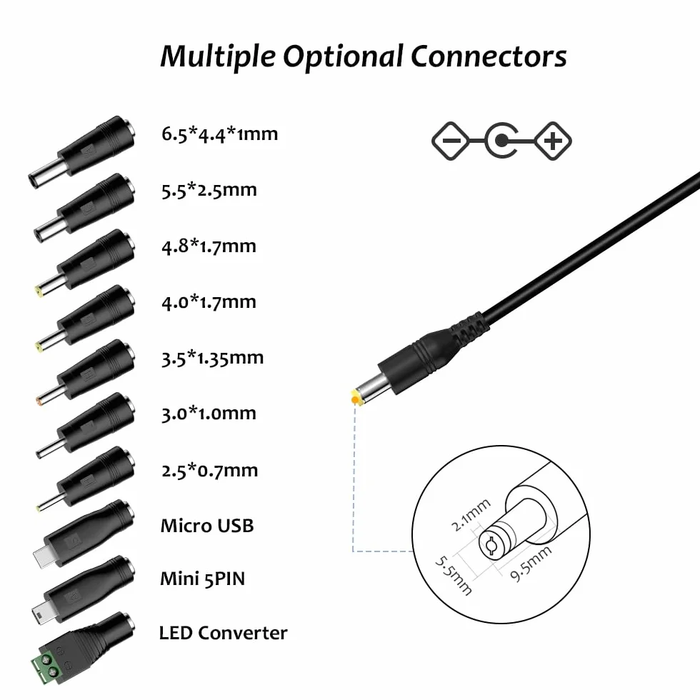Zolt 45W Uniwersalny Zasilacz AC DC 5V-15V 3A z USB 5V 2.4A 10 Wtyczek DC