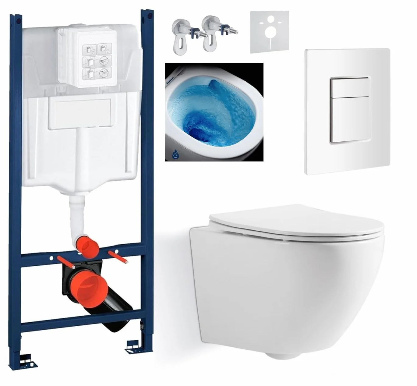 Kompletny zestaw Imprese 5w1 – stelaż podtynkowy + miska WC bezkołnierzowa BLATNA TWIST TORNADO + deska sedesowa wolnoopadająca Slim + biały przycisk spłukujący + mata + zestaw montażowy
