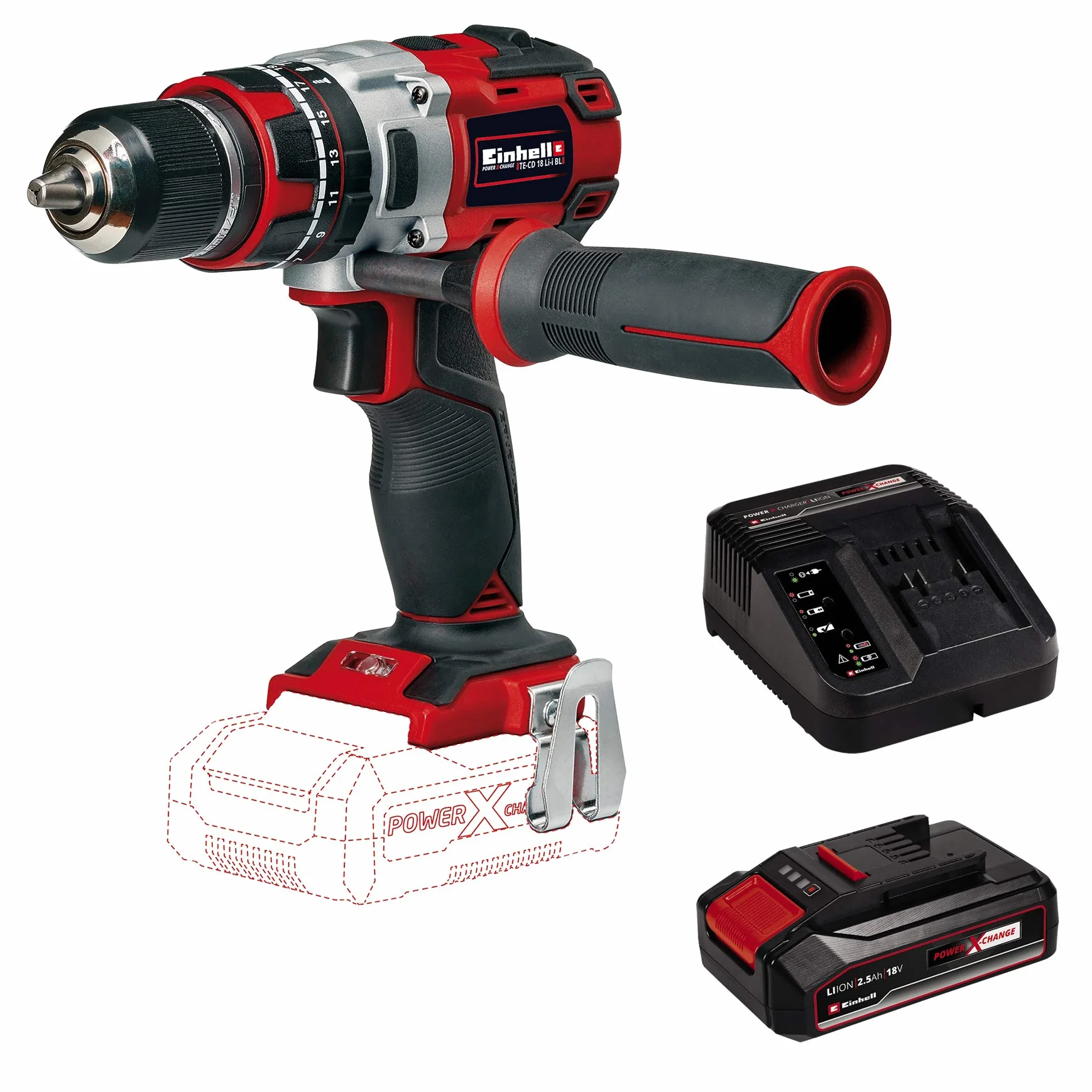 Einhell Tp-Cd 18 Li-I Brushless - Solo Wkrętarka, Czarny/Czerwony, 18 VV & Einhell Pxc Starter Kit Akumulator, Czarny, ‎10 x 15 x 11,3 cm; 820 g