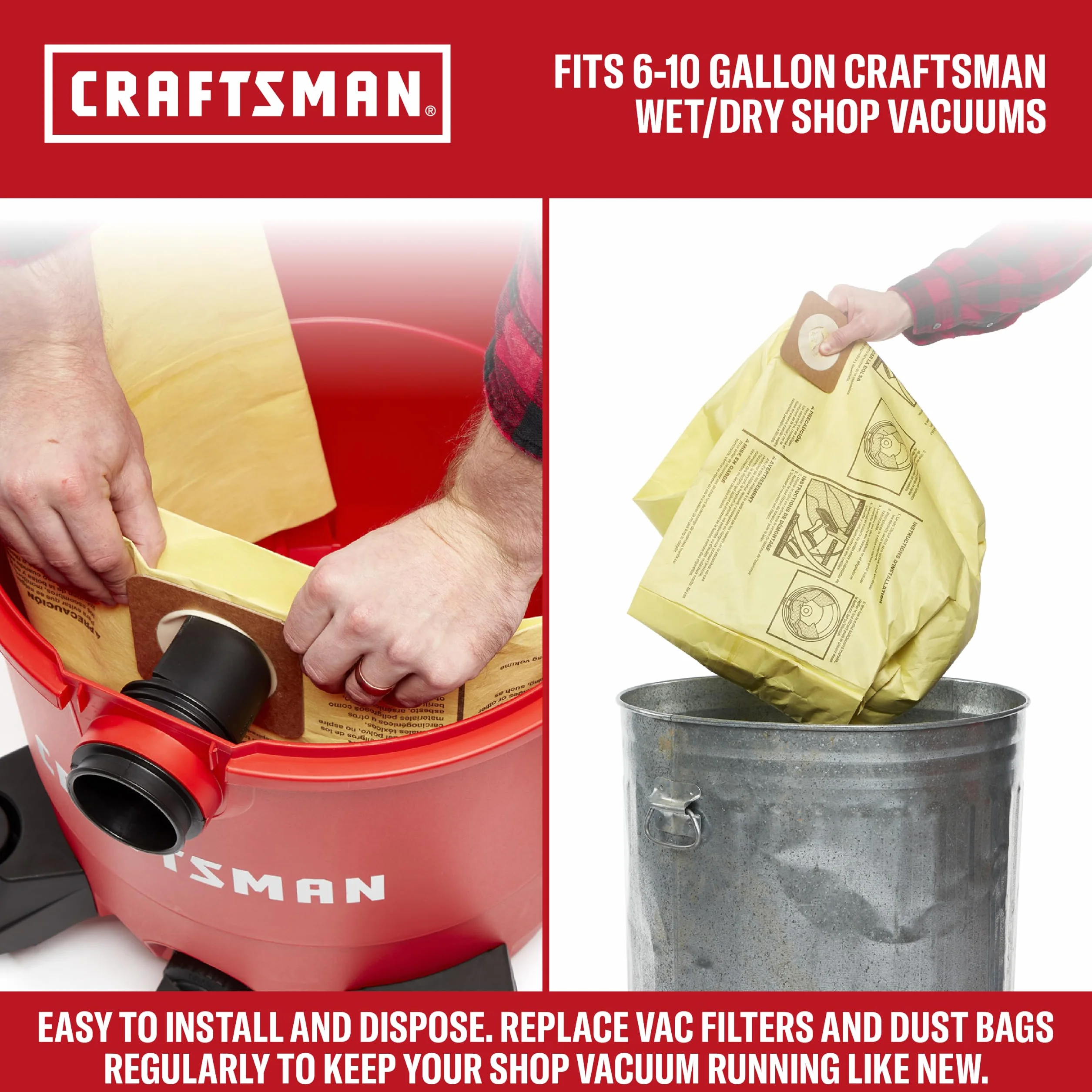 Craftsman CMXEVBE18590 Przenośny odkurzacz ogólnego zastosowania z 3 workami do zbierania kurzu i akcesoriami, kolor czerwony