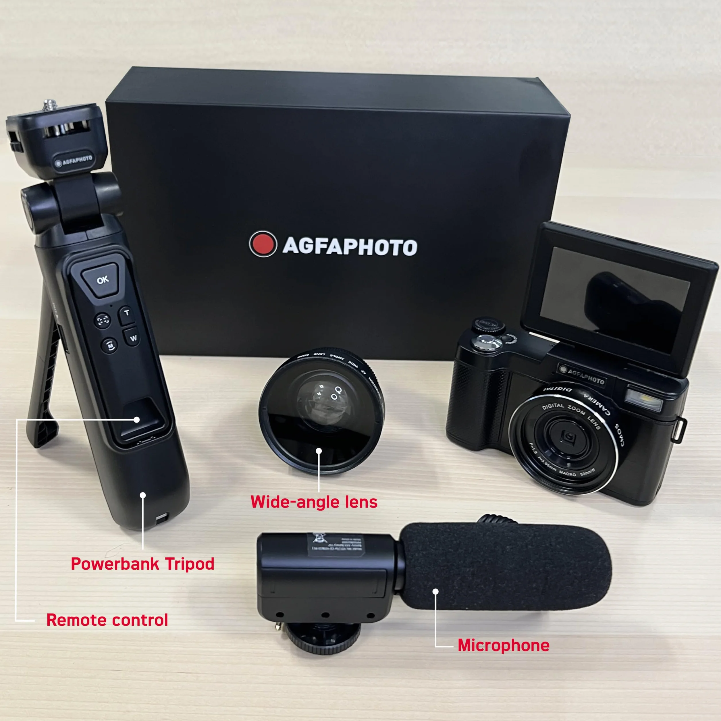 AgfaPhoto Realishot VLG-4K kamera 24 MP 4K 3-calowy ekran LCD 16-krotny zoom cyfrowy czujnik CMOS czarny