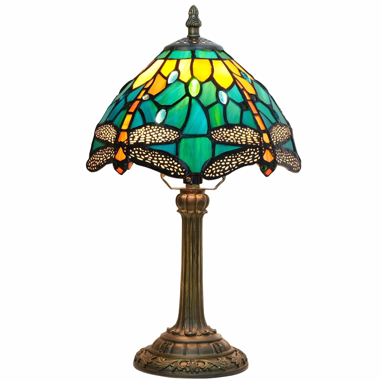 Tiffany lampa witrażowa ważka zielona sypialnia lampa stołowa lampka na biurko do czytania lampka na stolik nocny salon biuro akademik jadalnia dekoracja prezent 20 x 20 x 35 cm