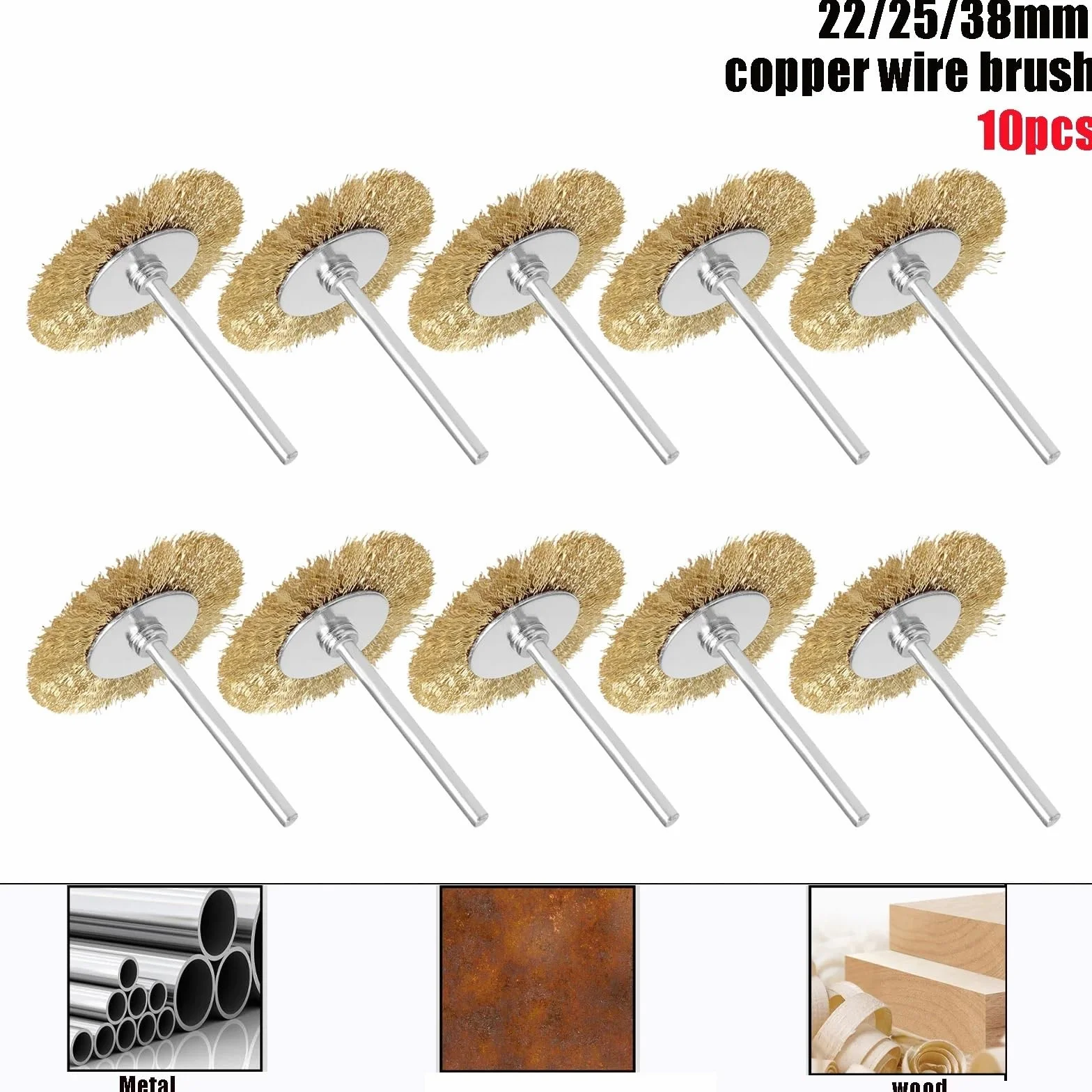 Nasadki szczotkowe do wiertarek, Szczotka garnkowa z drutu miedzianego Koło ścierne 10 szt. Trzpień 3 mm 22/25/38(38x3mm-10pcs)