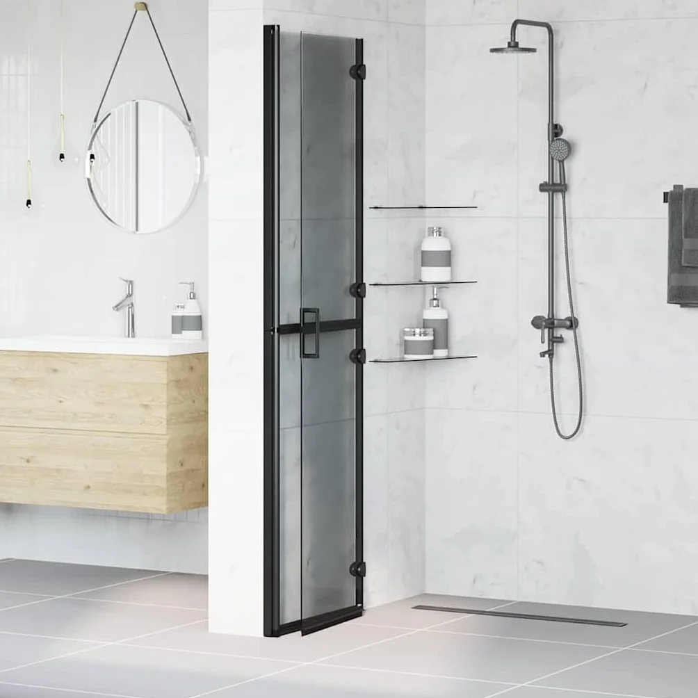 Ścianka prysznicowa Walk-In czarna 100 x 6,5 x 190 cm z aluminium i szkła bezpiecznego ESG, składana kabina prysznicowa z nanopowłoką jako ochrona przed pryskaniem i ściana boczna do łazienki
