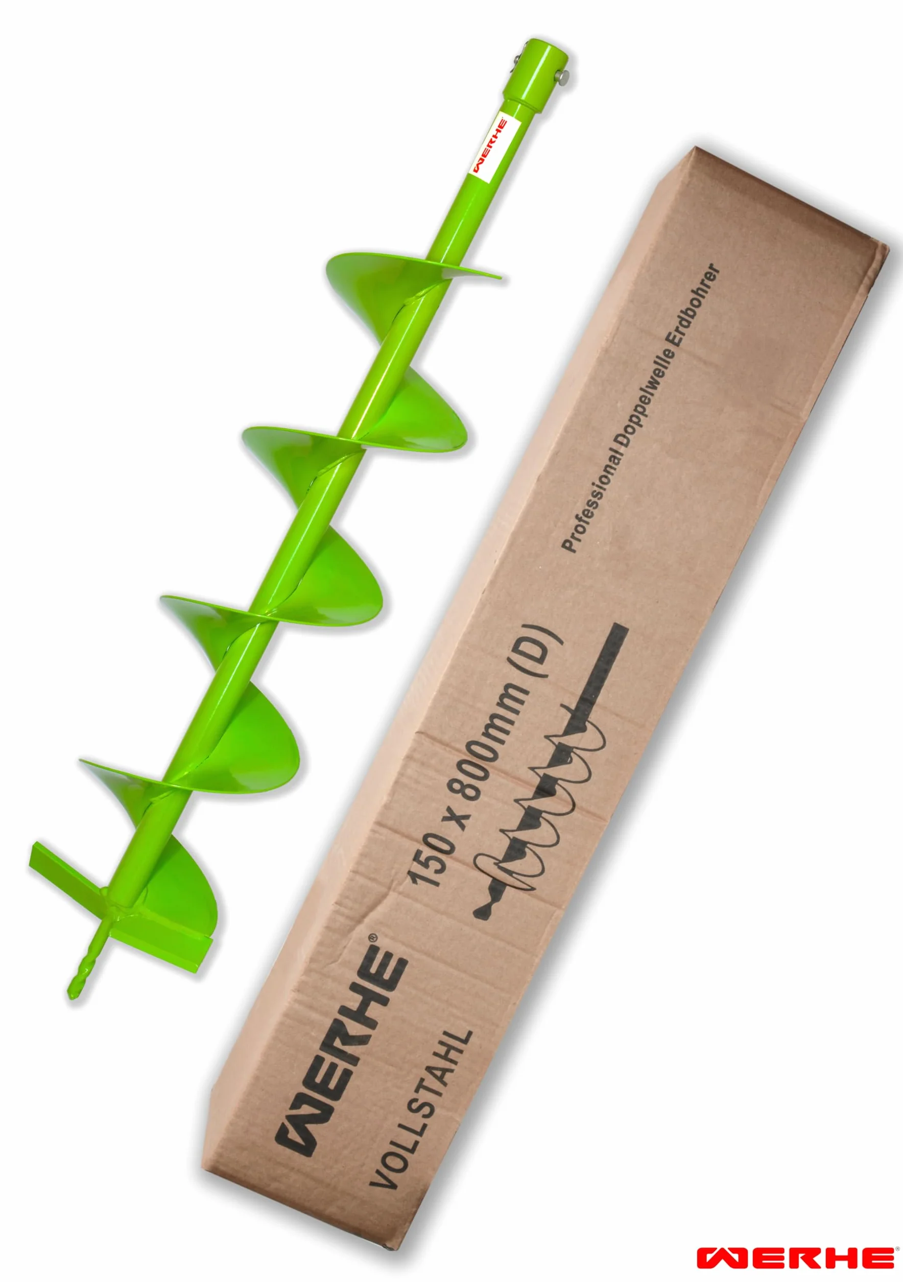 WERHE świder ziemny 150 mm, lita stal, adapter SDS Max | lita stal, grot centrujący przeciw zapychanie, uchwyt sześciokątny, długość 80 cm, pasuje do Bosch, Makita, DeWalt