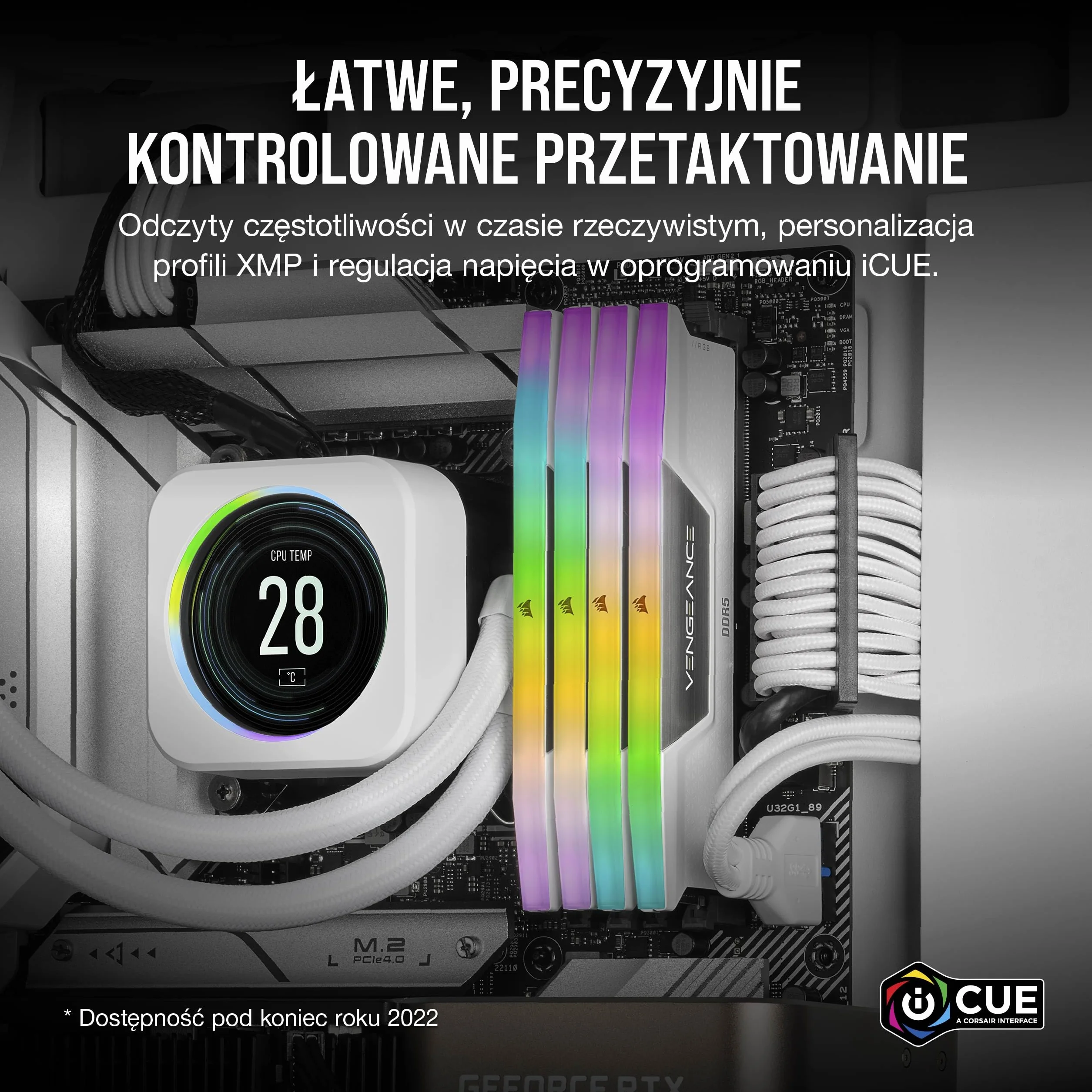 CORSAIR VENGEANCE RGB DDR5 RAM 32GB (2x16GB) do 6000MHz CL36 Intel XMP Kompatybilna Pamięć Komputerowa iCUE - Biały (CMH32GX5M2E6000C36W)
