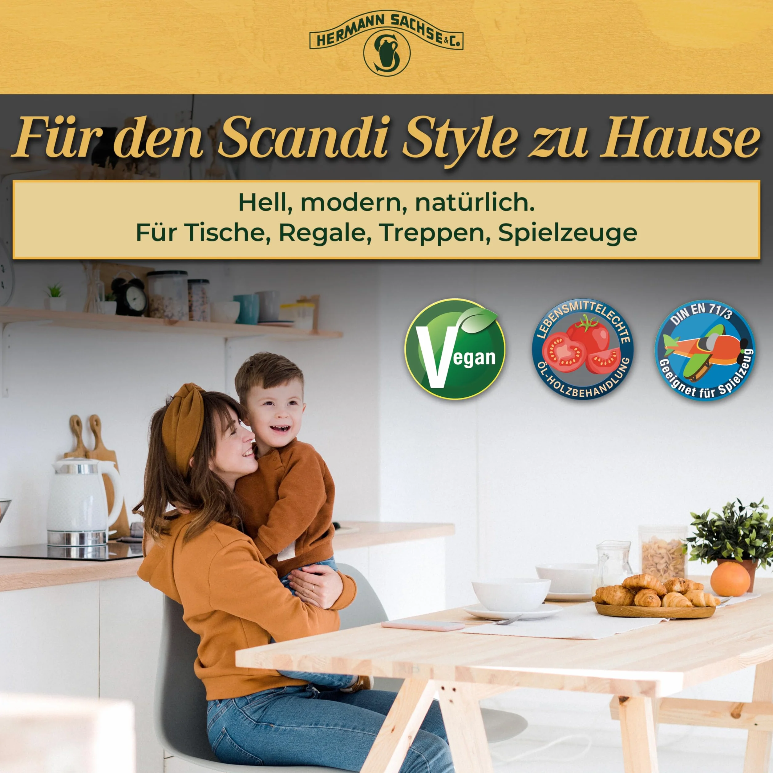 Hermann Sachse Olej projektowy 500 ml – efekt surowego drewna olej do drewna dębowego, świerkowego i jasnego drewna – bez podpalania dla matowego stylu scandi – oddychający – zasięg ok. 12 m²