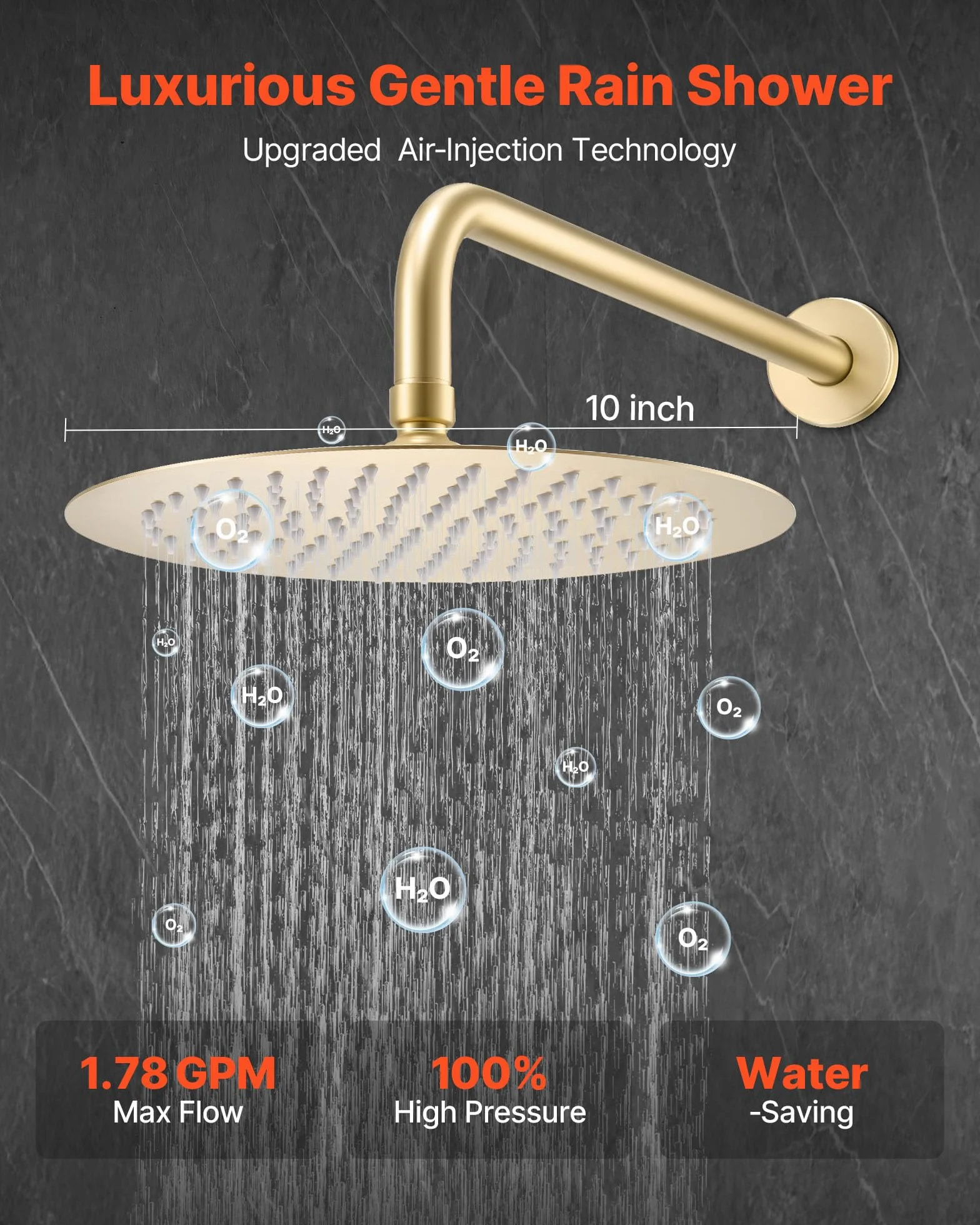 VEVOR System natryskowy do łazienki z okrągłą głowicą prysznicową 254 mm i prysznicem, zestaw baterii prysznicowych ściennych, z mosiężnym zaworem i zestawem wykończeniowym, bateria prysznicowa