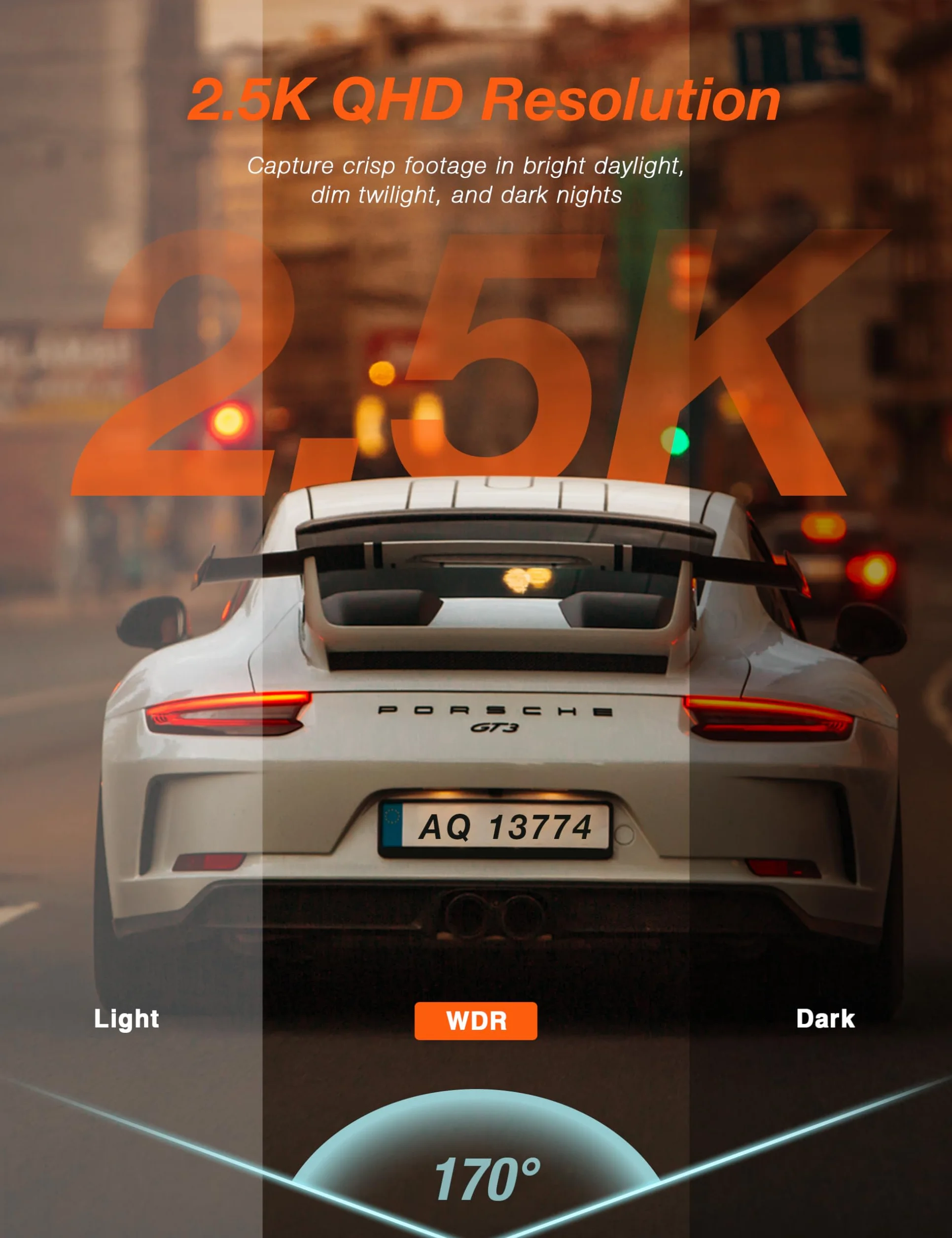 iZEEKER Kamera samochodowa 2,5K WiFi Dashcam 1440P z aplikacją, noktowizor WDR, czujnik G, nagrywanie w pętli