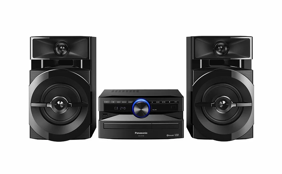 Panasonic SC-UX100 zestaw Power Audio (300W, 13cm głośnik niskotonowy, Bluetooth, CD, USB, FM, aplikacja MAX Juke, Local Preset Equalizer), czarny