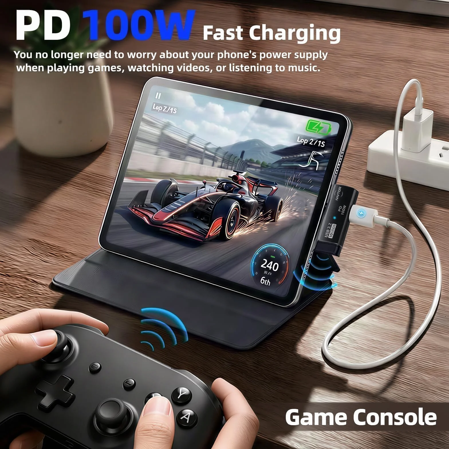 Adapter USB-C OTG 2 w 1 USB-A 3.2 10Gb/s Szybkie ładowanie 100 W Czarny