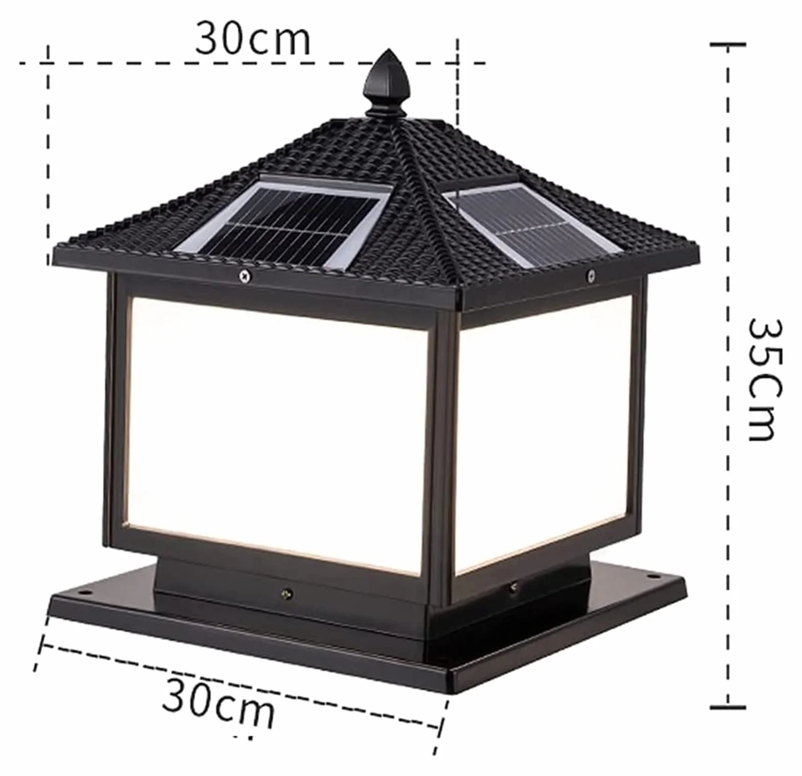 Lampa Solarna Na Słupku Ogrodowym, Aluminiowa, Słupek Słupkowy, Lampa Na Słupku Ogrodzeniowym, Zewnętrzna Brama Ogrodowa, Lampa Uliczna, Wodoodporna, Cokół, Lampa De,Noir-Height 35cm