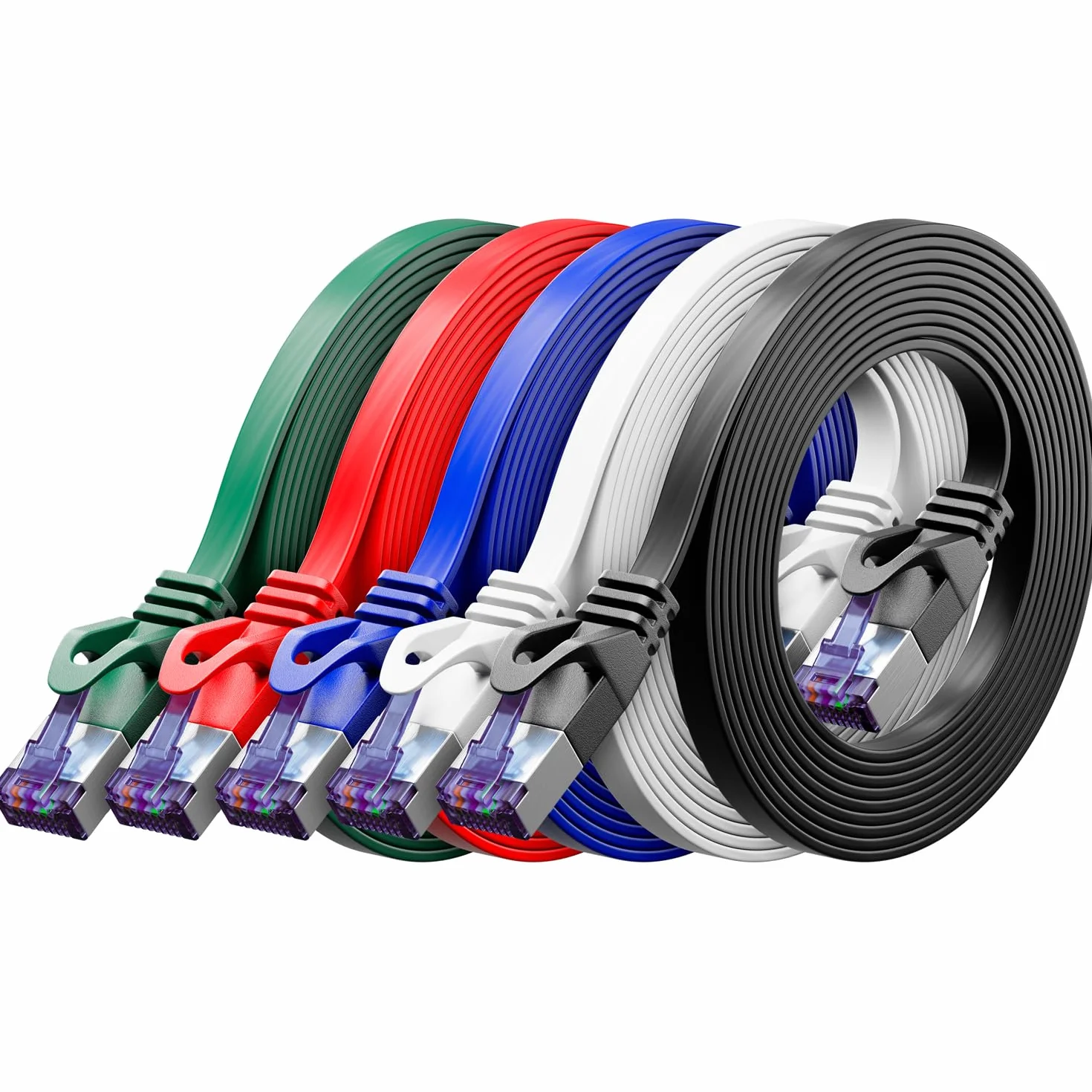 deleyCON 5x 0,5m Płaski CAT7 Kabel Sieciowy 10 Gbit/s Gigabit LAN RJ45 Ethernet Patchkabel