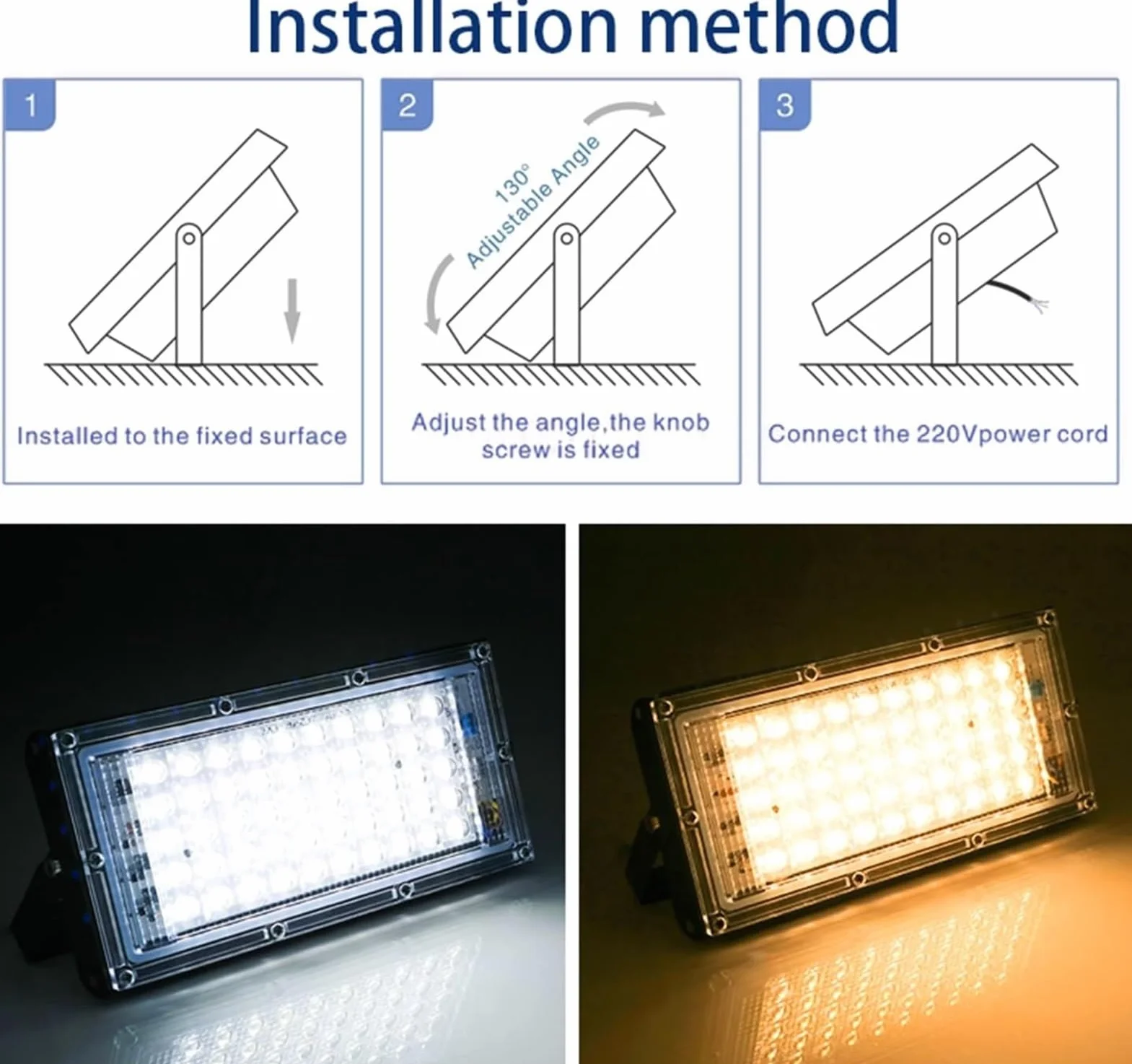 Lampy solarne zewnętrzne, Reflektor LED Lampa uliczna Projektor zewnętrzny IP65 do ogrodu, podwórka, garażu, drzwi(Flood Light X 4,WHITE 50W)