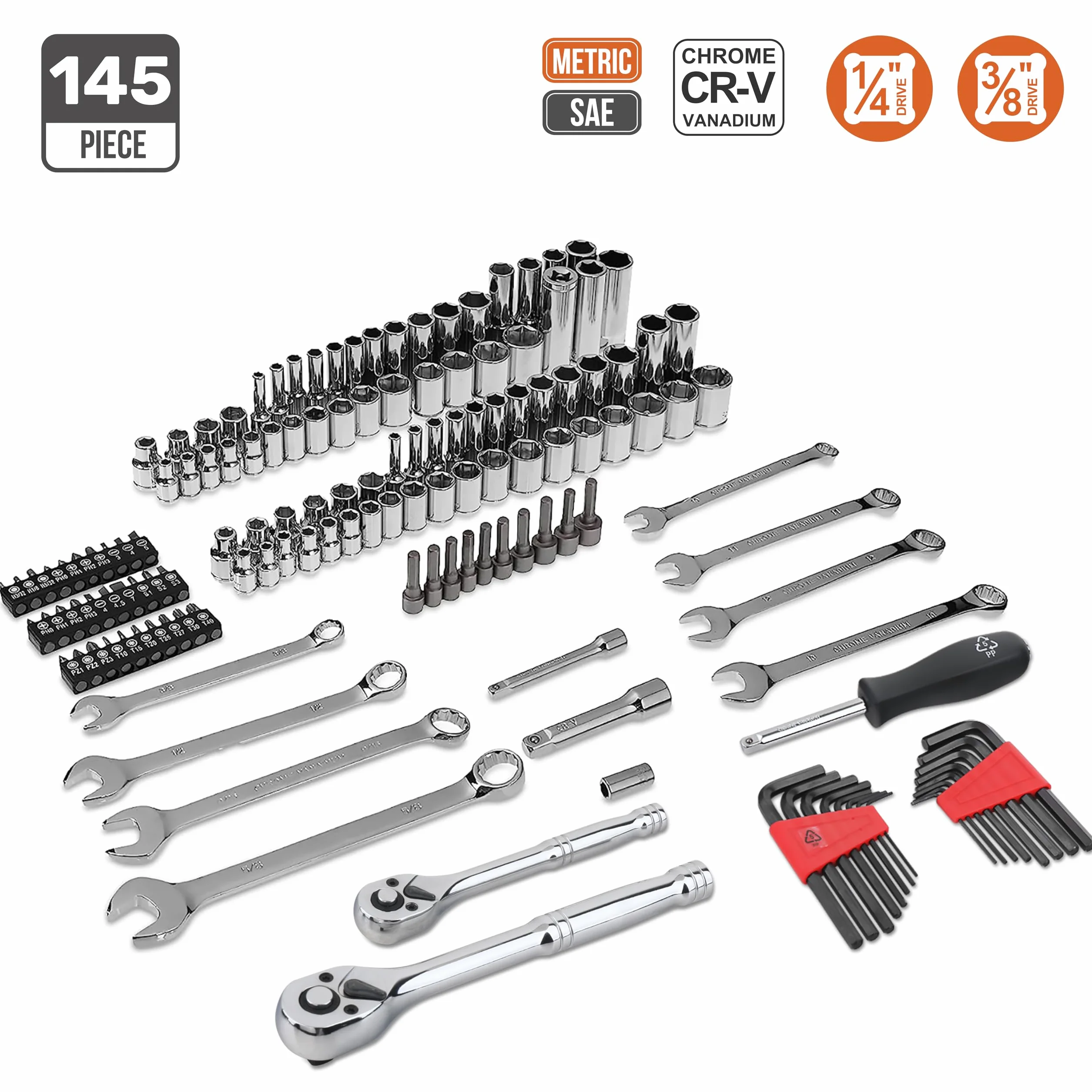 Amazon Basics Zestaw nasadek dla mechanika, 145 elementów