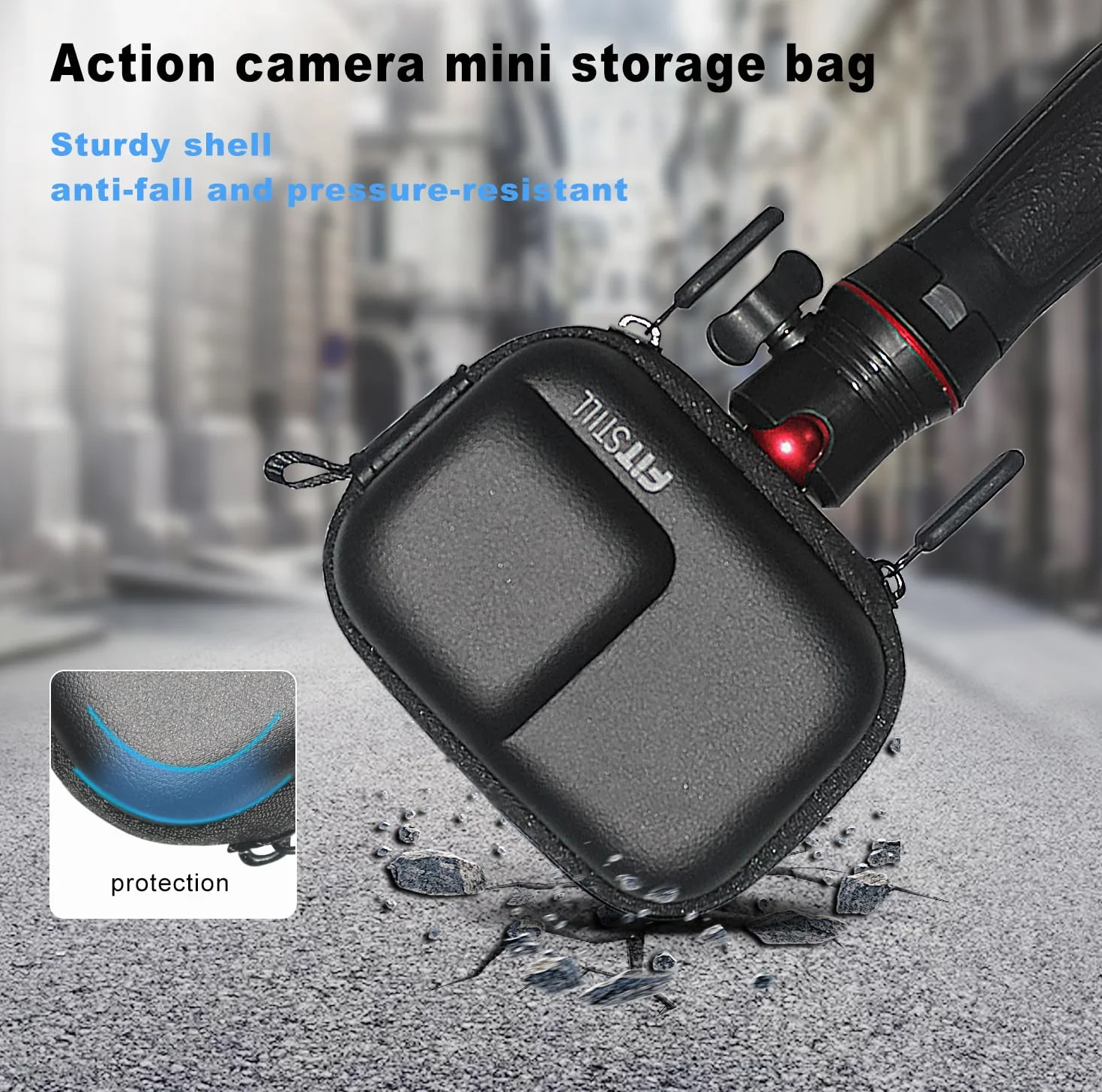 FiTSTILL Czarna Torba Na Aparat Kompaktowy PU Do INSTA360 Ace Pro 2/Ace, DJI Osmo Action 5/4/3, Twarda Obudowa Podróżna, Walizka