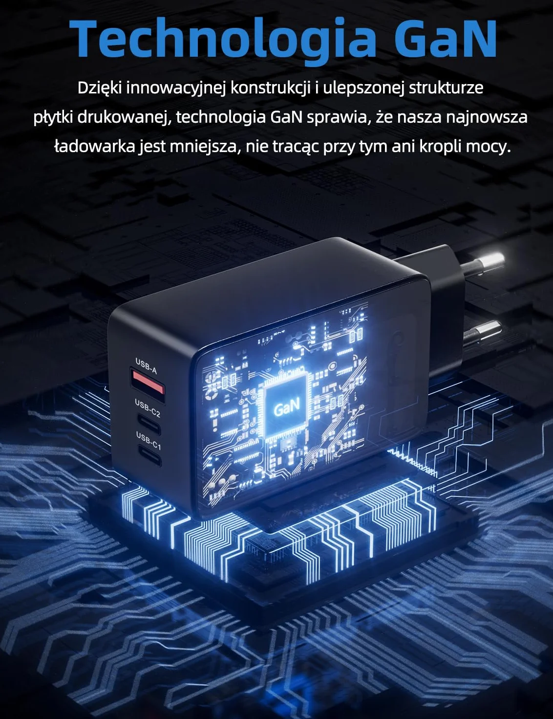 ARZOPA Ładowarka USB C 65 W GaN 3 portowa szybka ładowarka ścienna do laptopa iPhone 15/14/13 Pro Max Pixel Samsung Galaxy