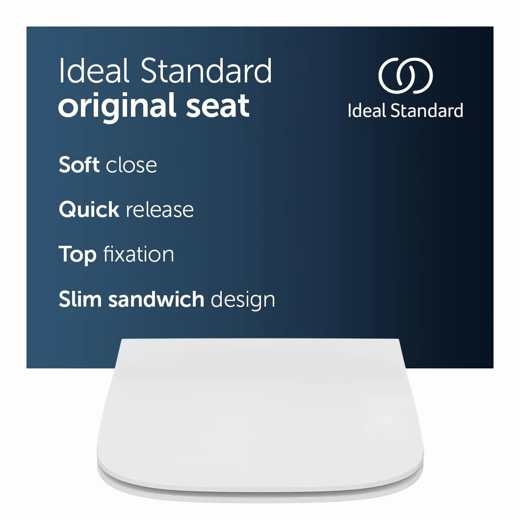 Ideal Standard - i.life B, Smukła osłona muszli klozetowej o spowolnionym zamykaniu, Zawiasy metalowe, Biały