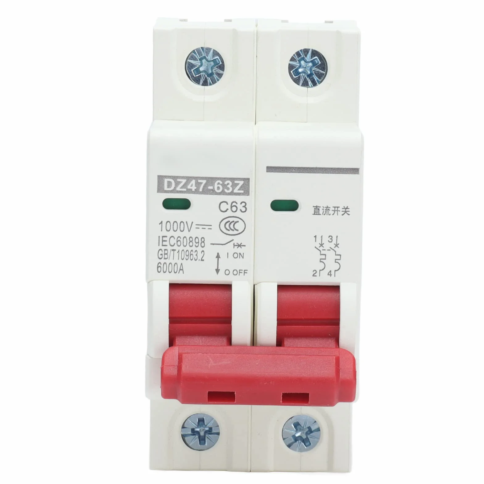 Miniwyłącznik, 2P 63 A DC 1000 V, solarny wyłącznik PV, odłącznik, montaż na szynie DIN, odłącznik do solarnych systemów zasilania statków fotowoltaicznych