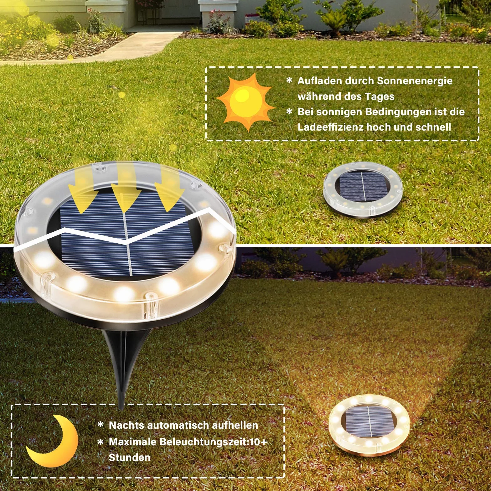 Solarna lampa podłogowa – 12 diod LED do użytku na zewnątrz, ciepła biel, lampa podłogowa lampa solarna do ogrodu, IP65, wodoszczelna lampa solarna LED, 4 sztuki, lampa zewnętrzna do podjazdu/trawnika/chodnika/patio