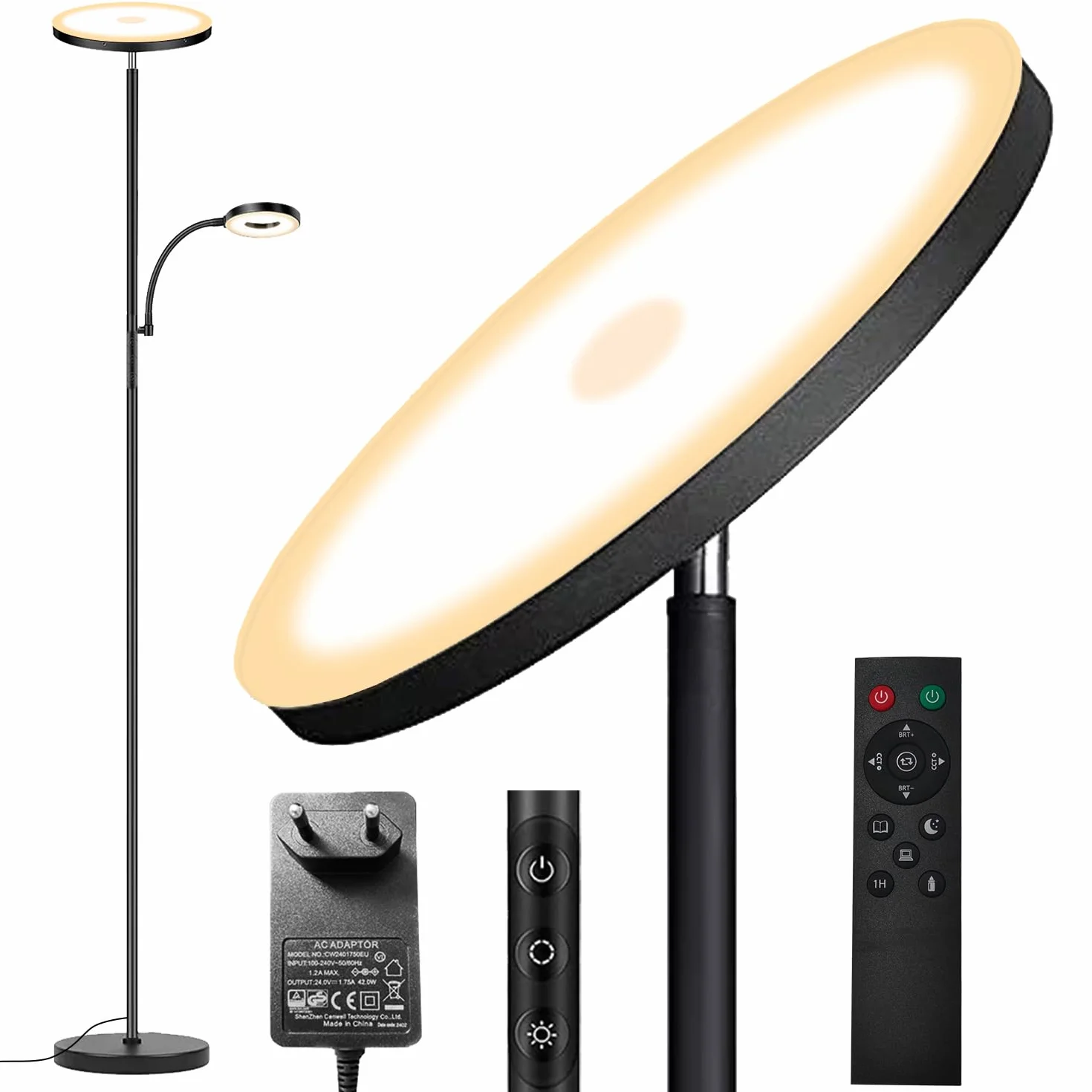 Lampa podłogowa LED 42W 4500 lm super jasna stojąca salonu, 2700 K-6500K lampy podłogowe do czytania z pilotem i sterowaniem dotykowym, wysoka lampa podłogowa do salonu, sypialni, biura