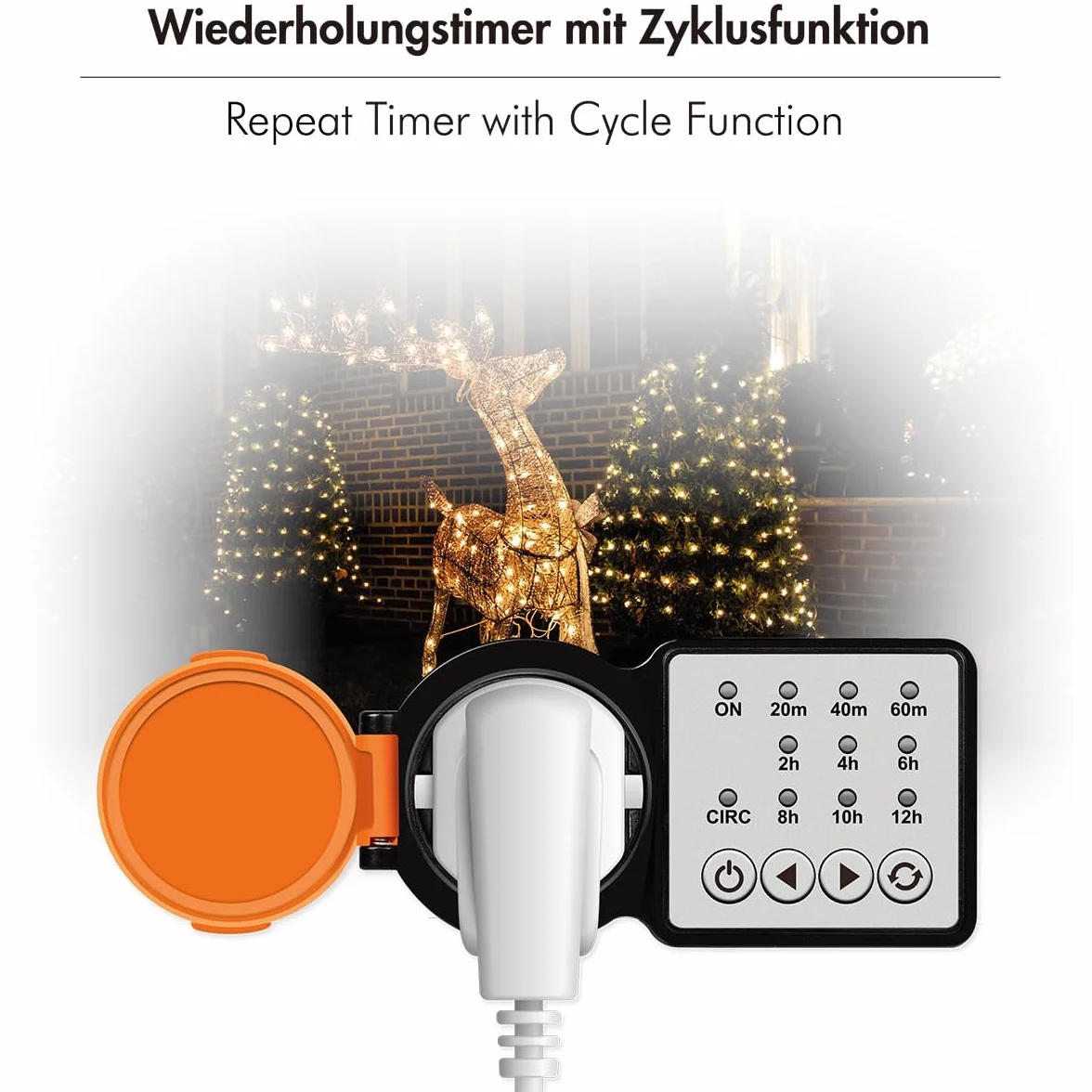 LogiLink ET0015 – zewnętrzny programator czasowy z funkcją cyklu i odliczaniem aktywacji, klasa ochrony IP44, 3600 W, czarny/pomarańczowy