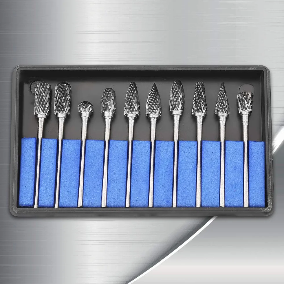 Pilniki obrotowe do frezów stalowych, 10 sztuk 2,35 x 6 mm frezy obrotowe frezy z węglika wolframu stal zestaw narzędzi do rzeźbienia metalu