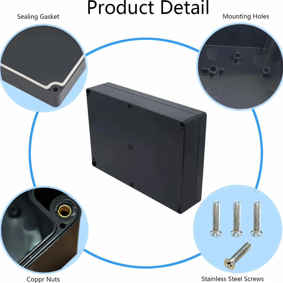 Skrzynka projektowa IP65, wodoodporna skrzynka przyłączeniowa, tworzywo ABS, czarne skrzynki elektryczne, DIY, elektroniczny projekt, obudowa zasilania, 263 x 182 x 60 mm