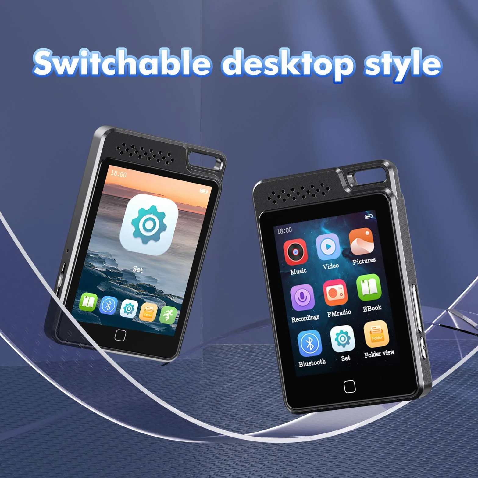 Odtwarzacz MP3 64 GB Bluetooth 5.3 ekran dotykowy 2,4" metalowy przenośny radio FM