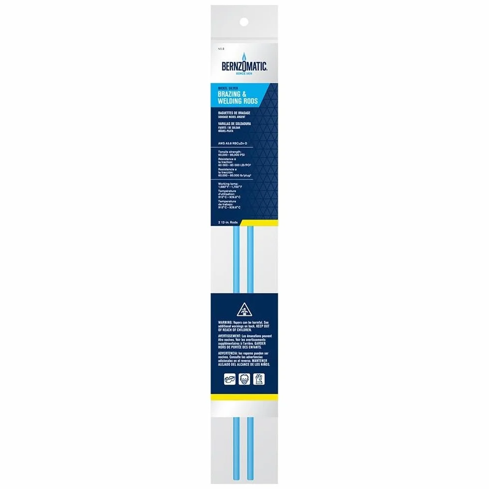 Bernzomatic NS3 Nickel-Silver Flux Coated Brazing/Welding Rods, 2-Piece, Blue