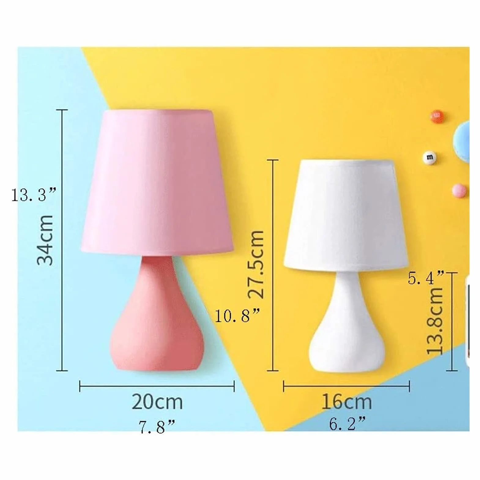 XANAYXWJ Stolik nocny Lampy biurkowe stołowa Przycisk LED Trzystopniowe przyciemnianie Lampy Abażur z tkaniny/okrągła podstawa do sypialni Lampy stołowe do salonu Lampki nocne