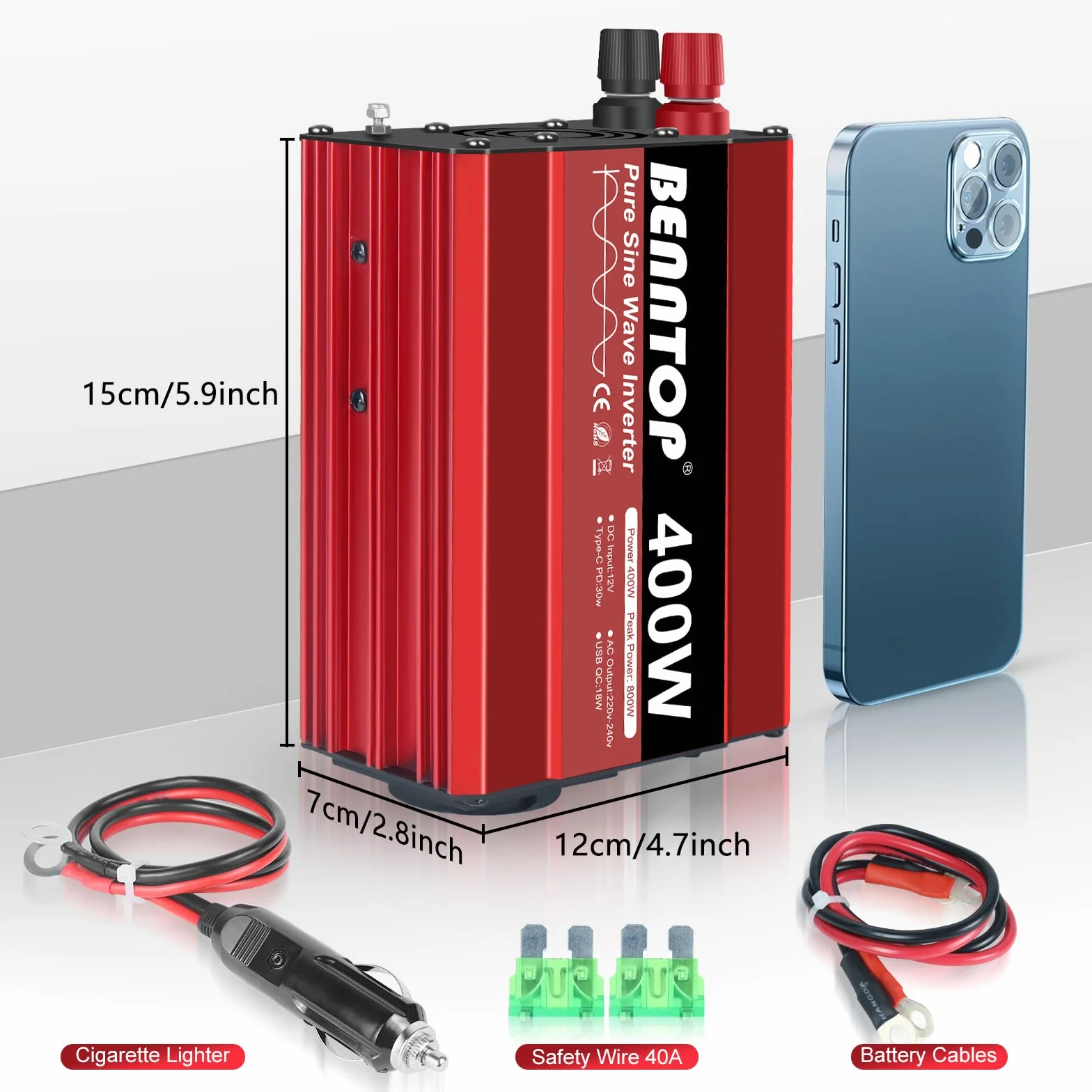 Konwerter 12V 230V 400W/800W Pure Sinus Falownik Samochodowy z 4 Portami USB