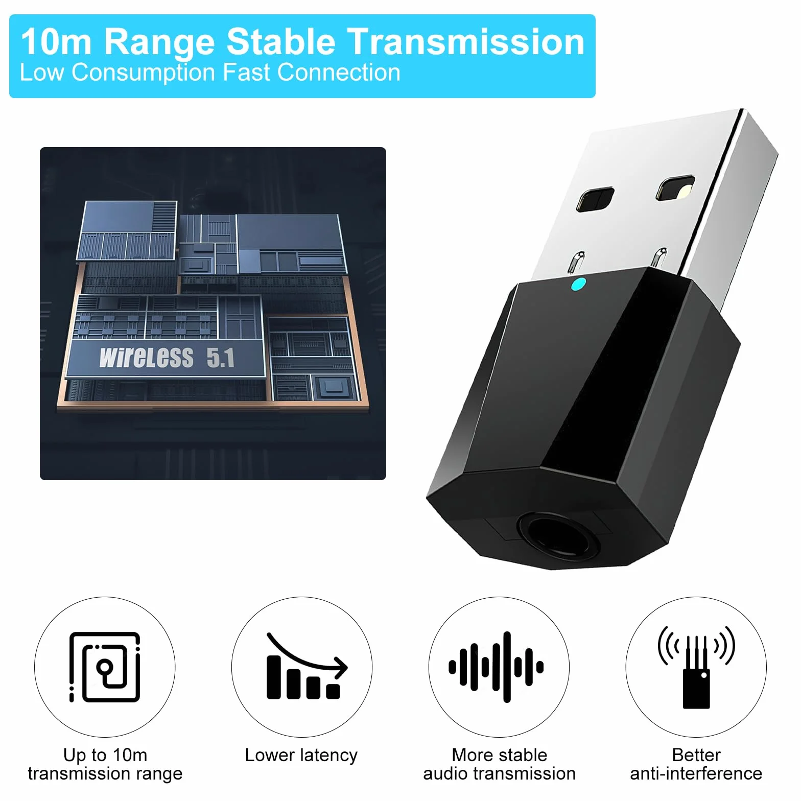 Odbiornik USB Bluetooth 5.1 z wbudowanym mikrofonem do telewizora i komputera