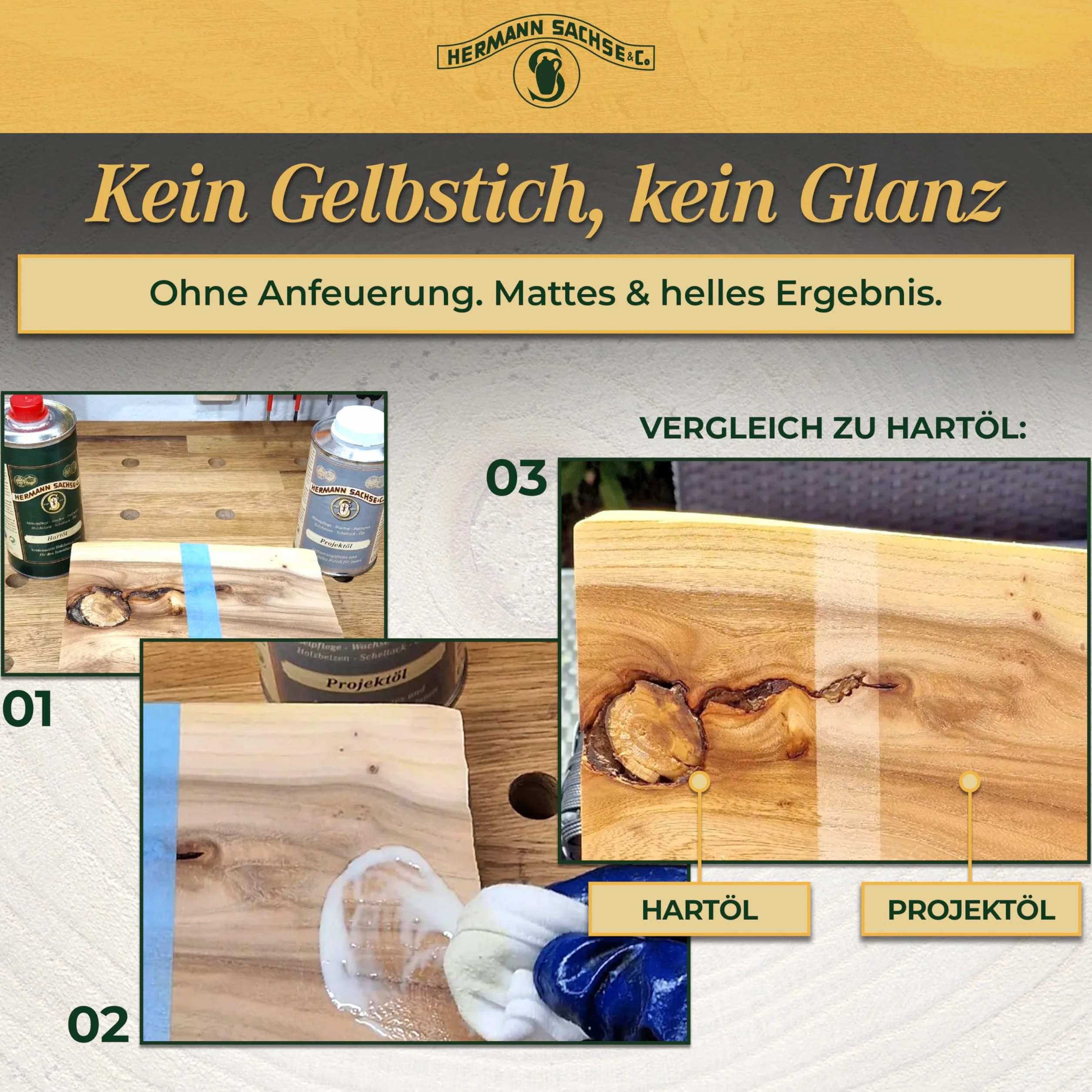 Hermann Sachse Olej projektowy 500 ml – efekt surowego drewna olej do drewna dębowego, świerkowego i jasnego drewna – bez podpalania dla matowego stylu scandi – oddychający – zasięg ok. 12 m²