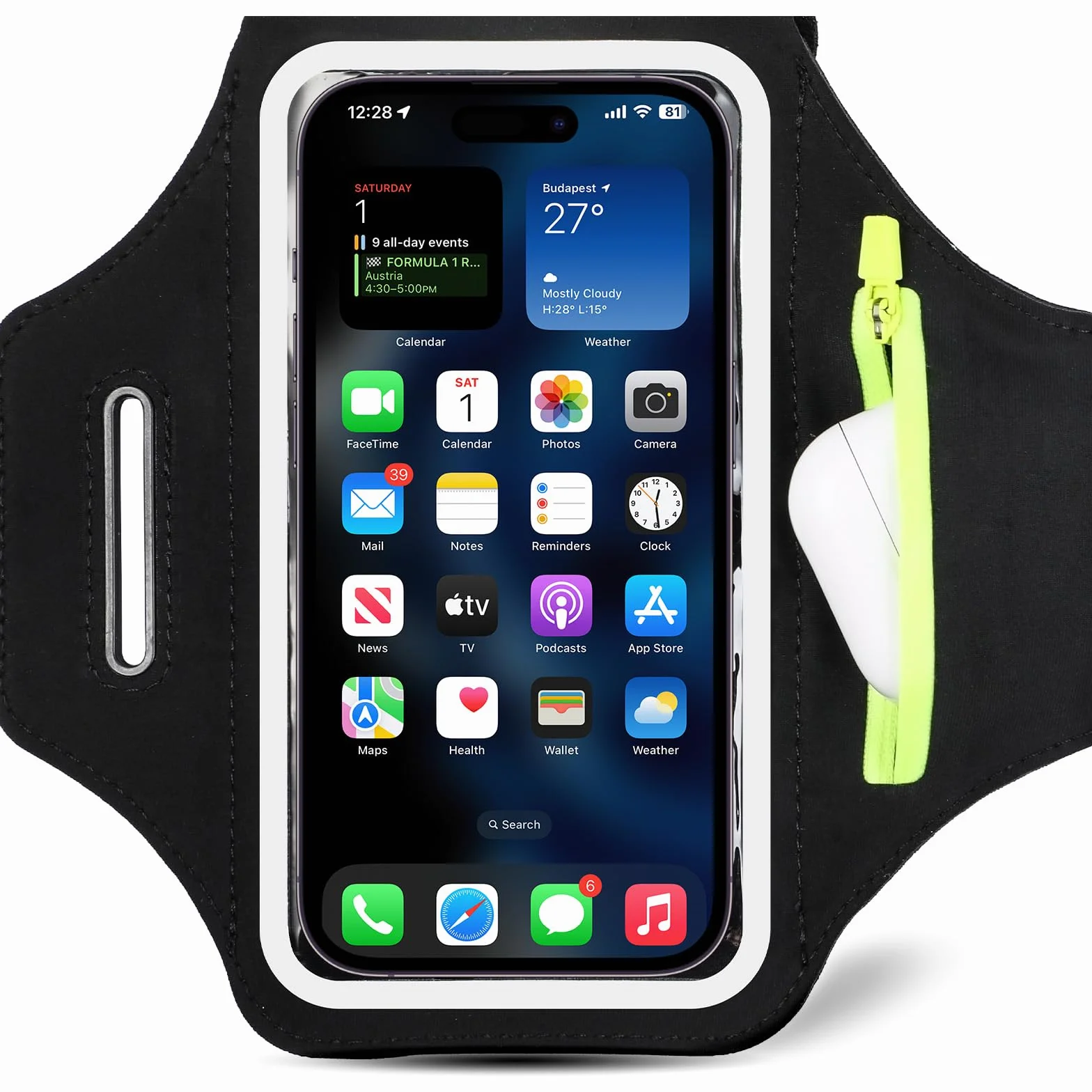 Opaska sportowa z kieszenią na słuchawki, wodoodporna opaska na ramię z uchwytem na telefon, pasuje do iPhone 16/15/14/13 Pro, Galaxy S25/S24/S23, Huawei, Xiaomi, Pixel do 6,8"