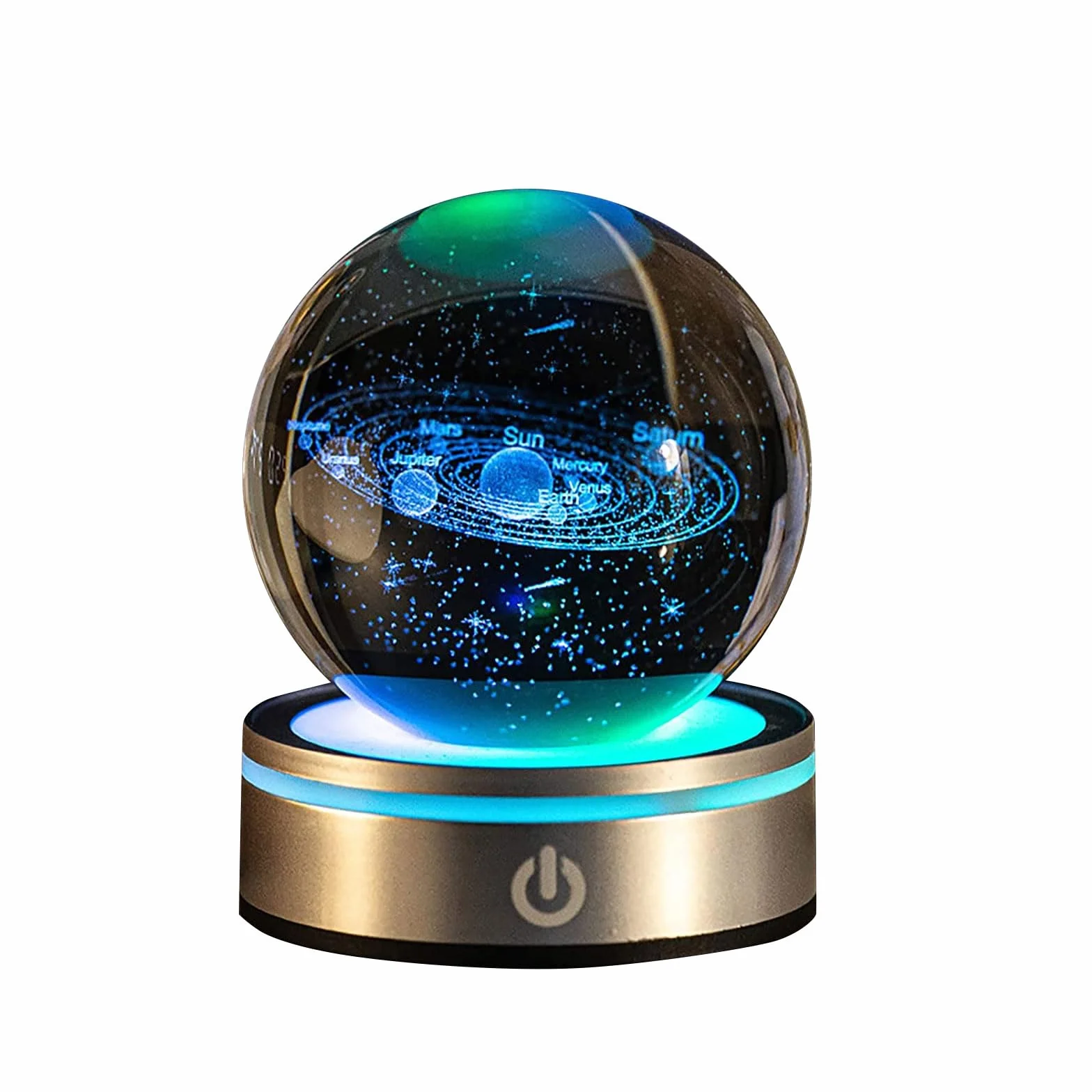 Kryształowa kula 3D, kryształowa kula 3D, światło nocne, układ słoneczny 3D, kryształowa kula z diodami LED, kolorowa lampka nocna, podstawa, kabel USB do transmisji danych, astronomia, prezent